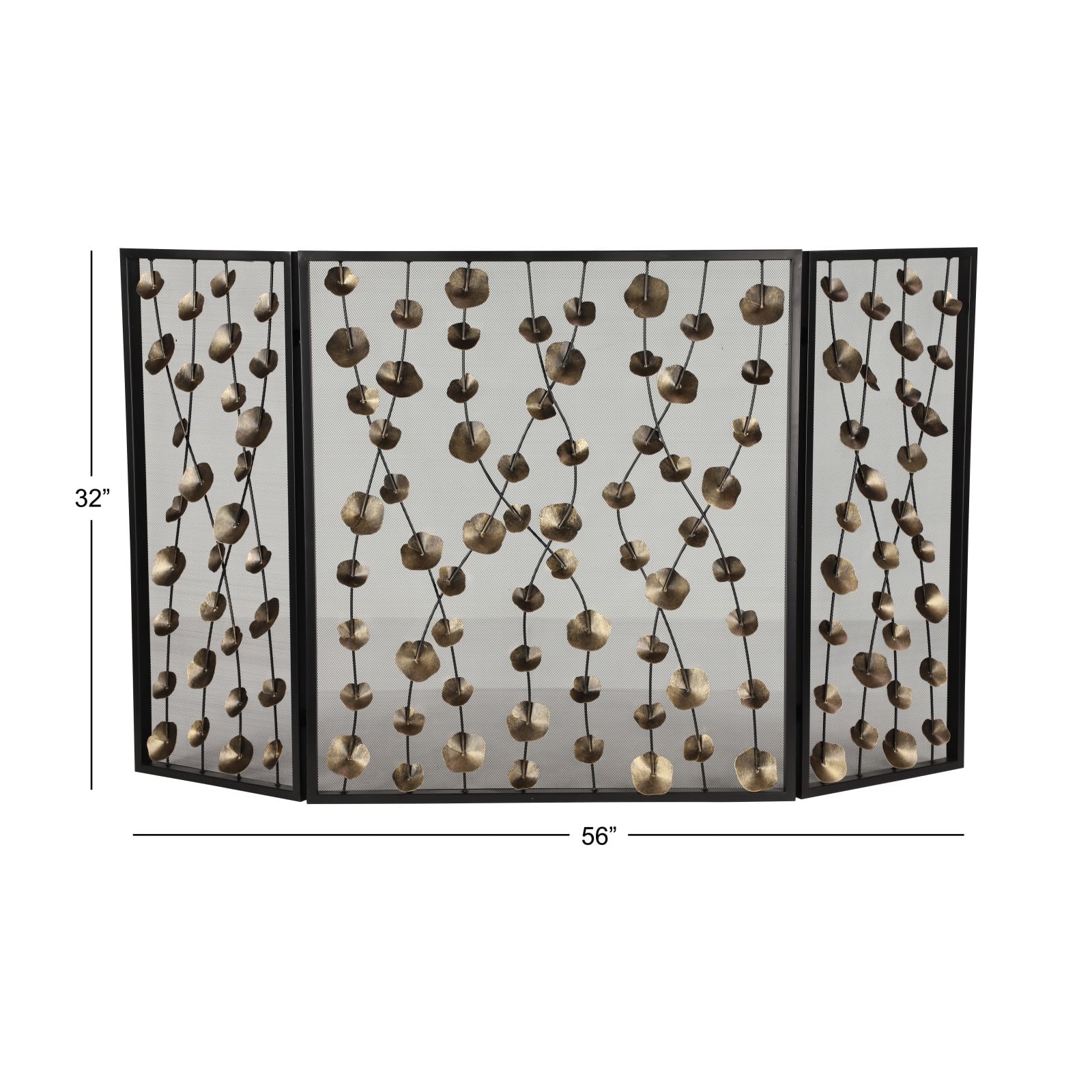 Gold Metal Modern Fireplace Screen, 32" x 56" x 1"