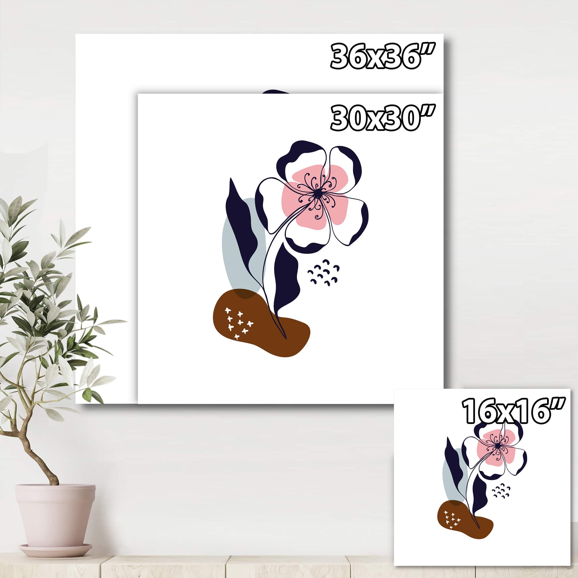 Designart - Abstract Flowers On Minimal Shapes IV