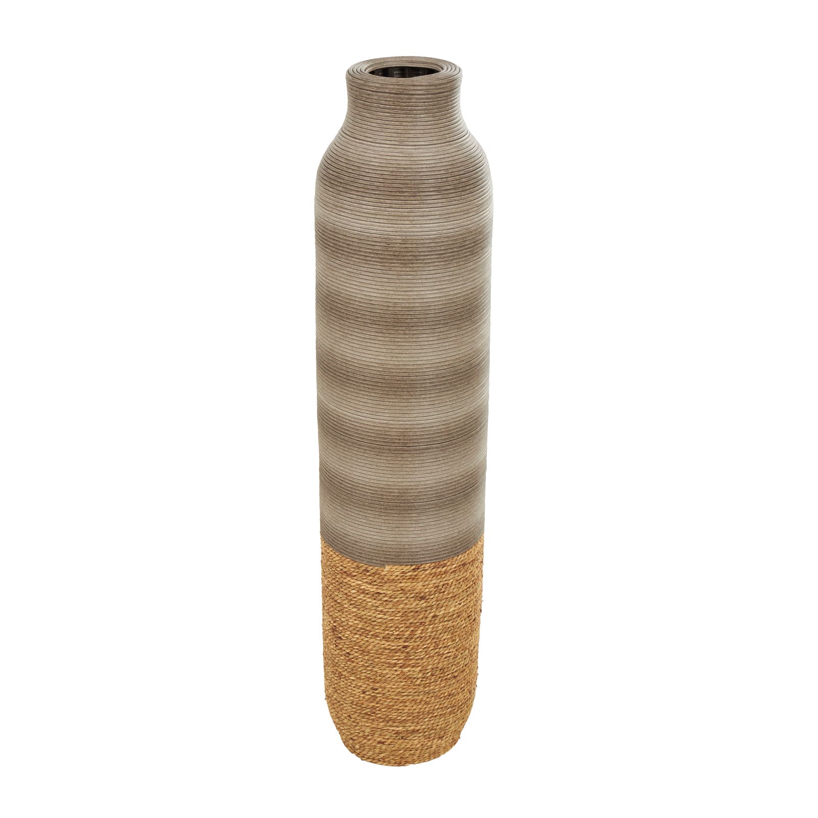 40" Brown Seagrass Handmade Ribbed Vase with Coiled Seagrass Base