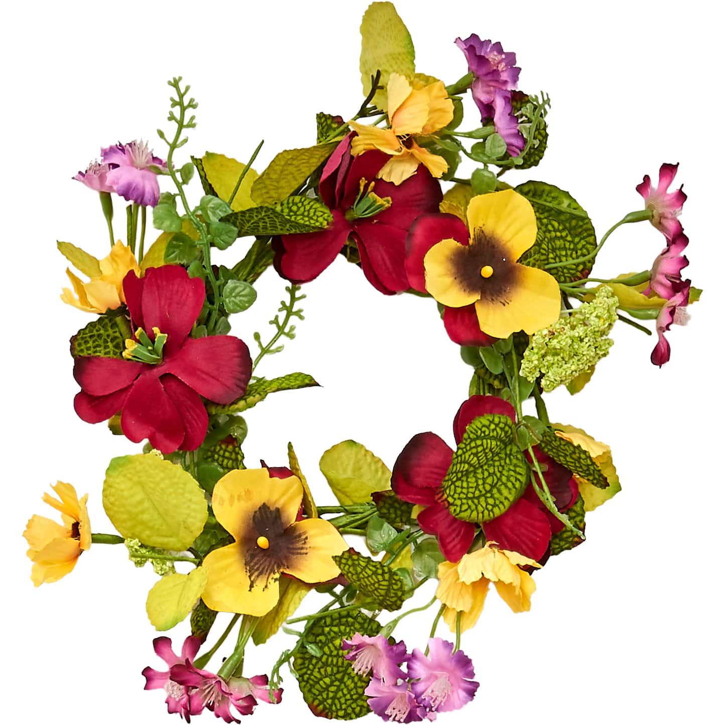 4.25" Red & Yellow Pansy Artificial Spring Candle Rings, 2ct.