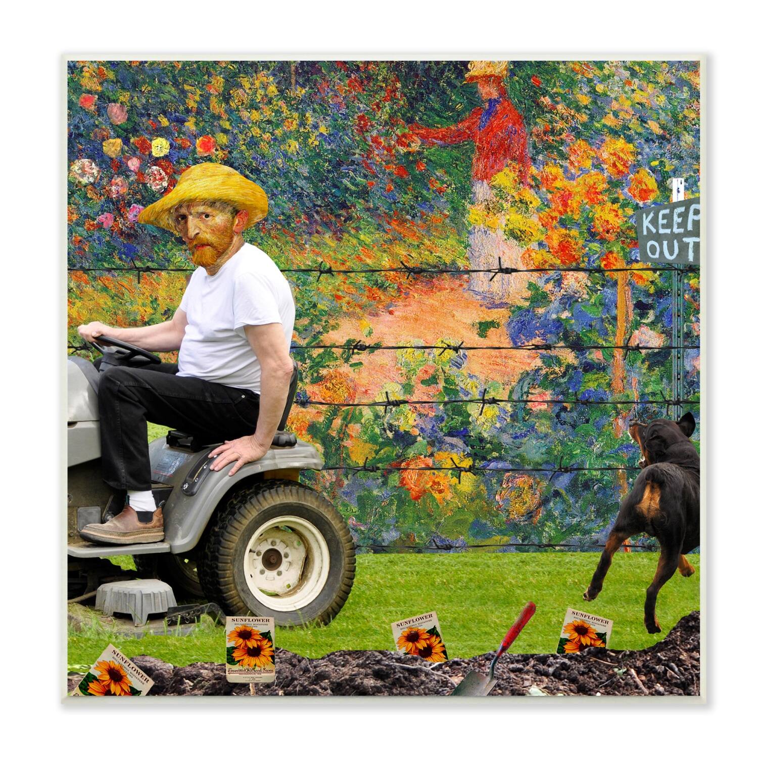 Stupell Industries Van Gogh Gardening Flowers Farmer Dog Collage Wall Plaque Art