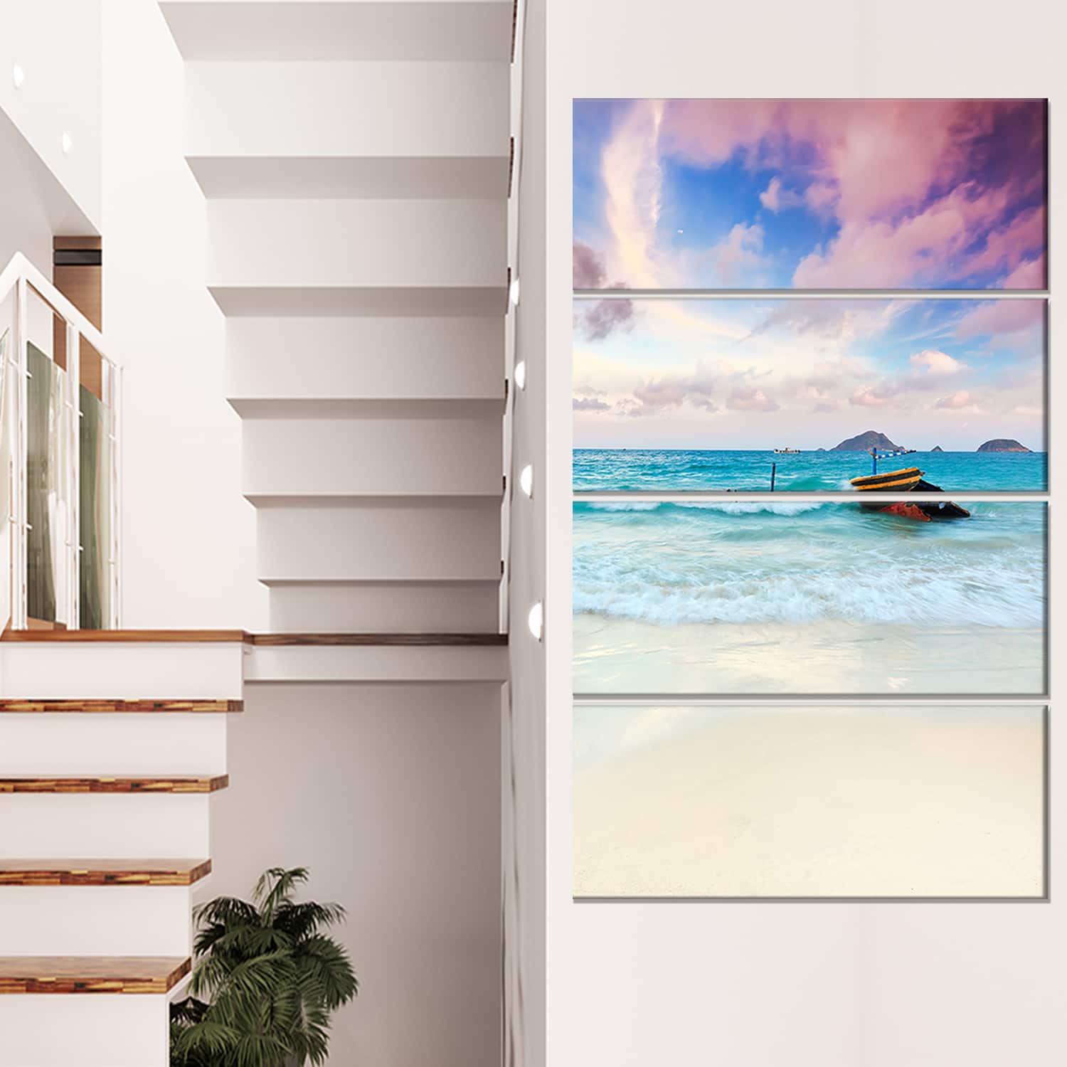 Designart - Exotic Seashore Sunset Over Blue Sea - Extra Large Seascape Art Canvas