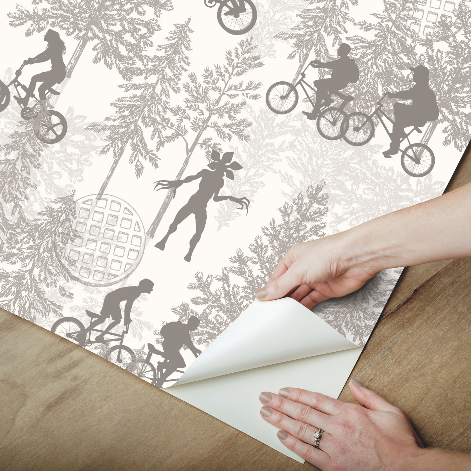RoomMates Netflix Stranger Things Hawkins Woods Taupe Peel & Stick Wallpaper