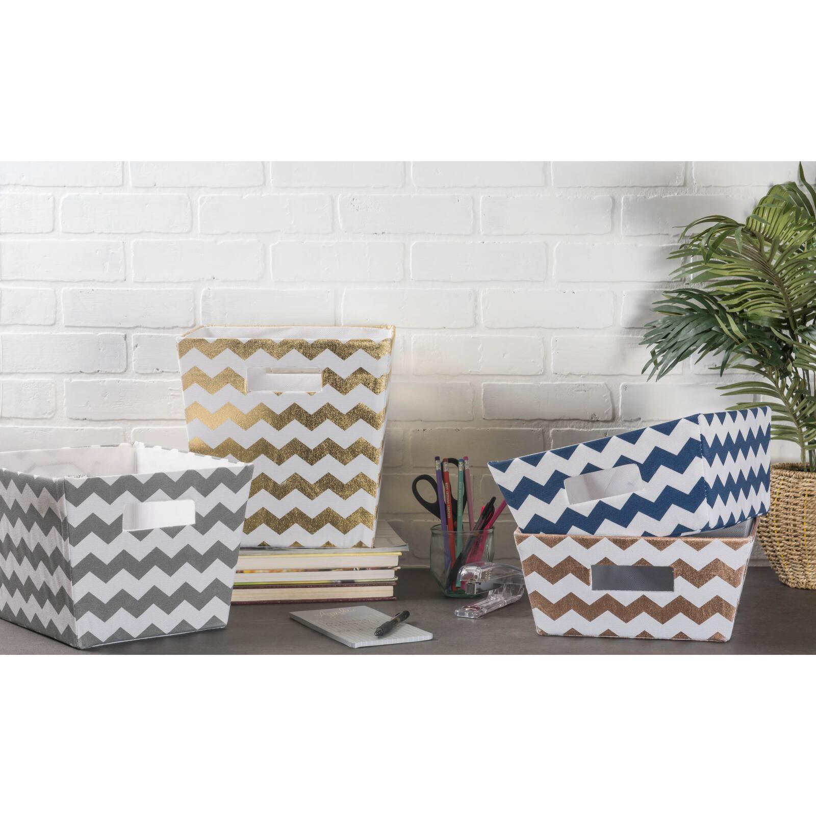 DII® 11" Trapezoid Polyester Chevron Storage Bin
