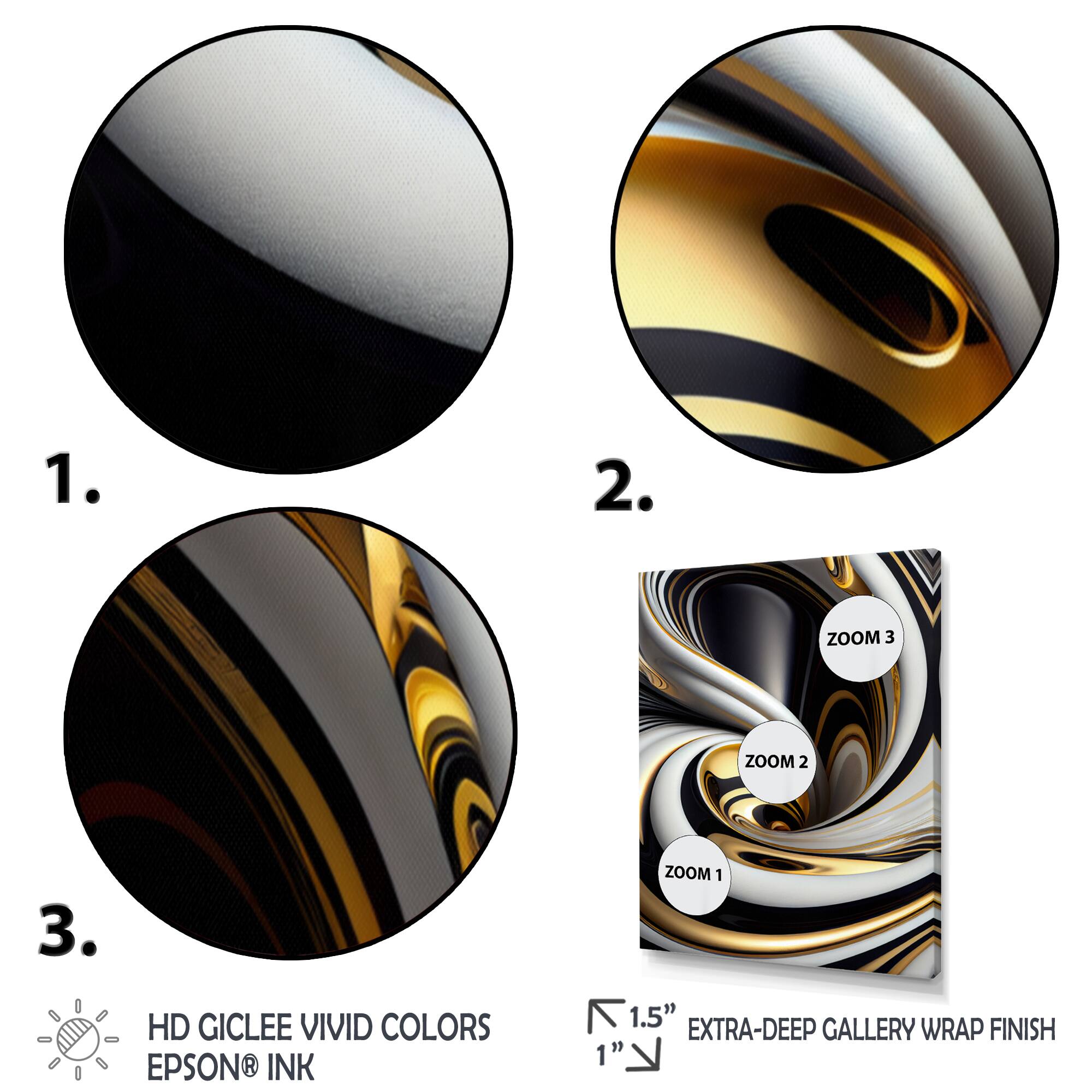 Designart 'Gold Black And White Stained Glass I' Modern Framed Canvas Wall Art