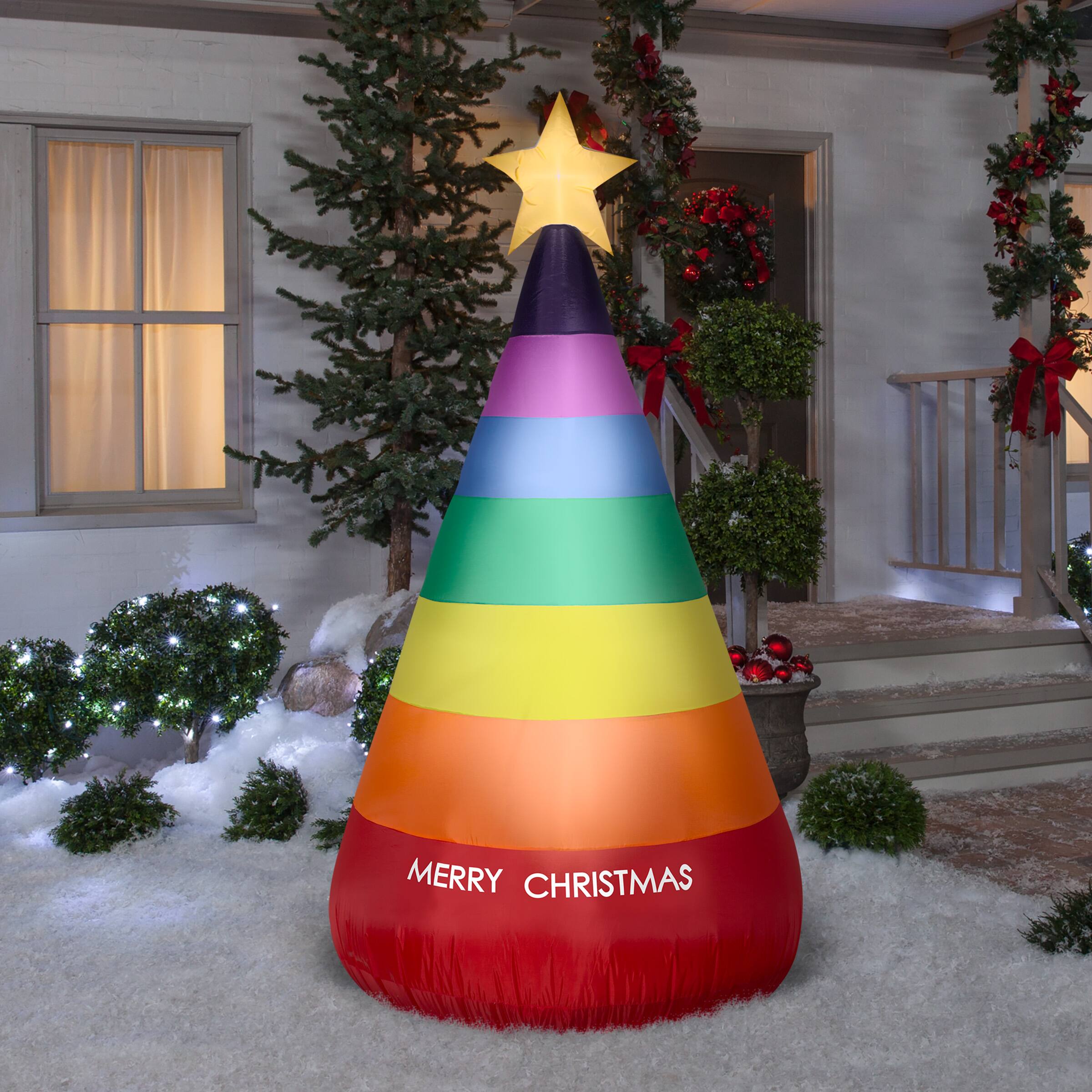 7ft. Airblown® Inflatable Rainbow Christmas Cone Tree