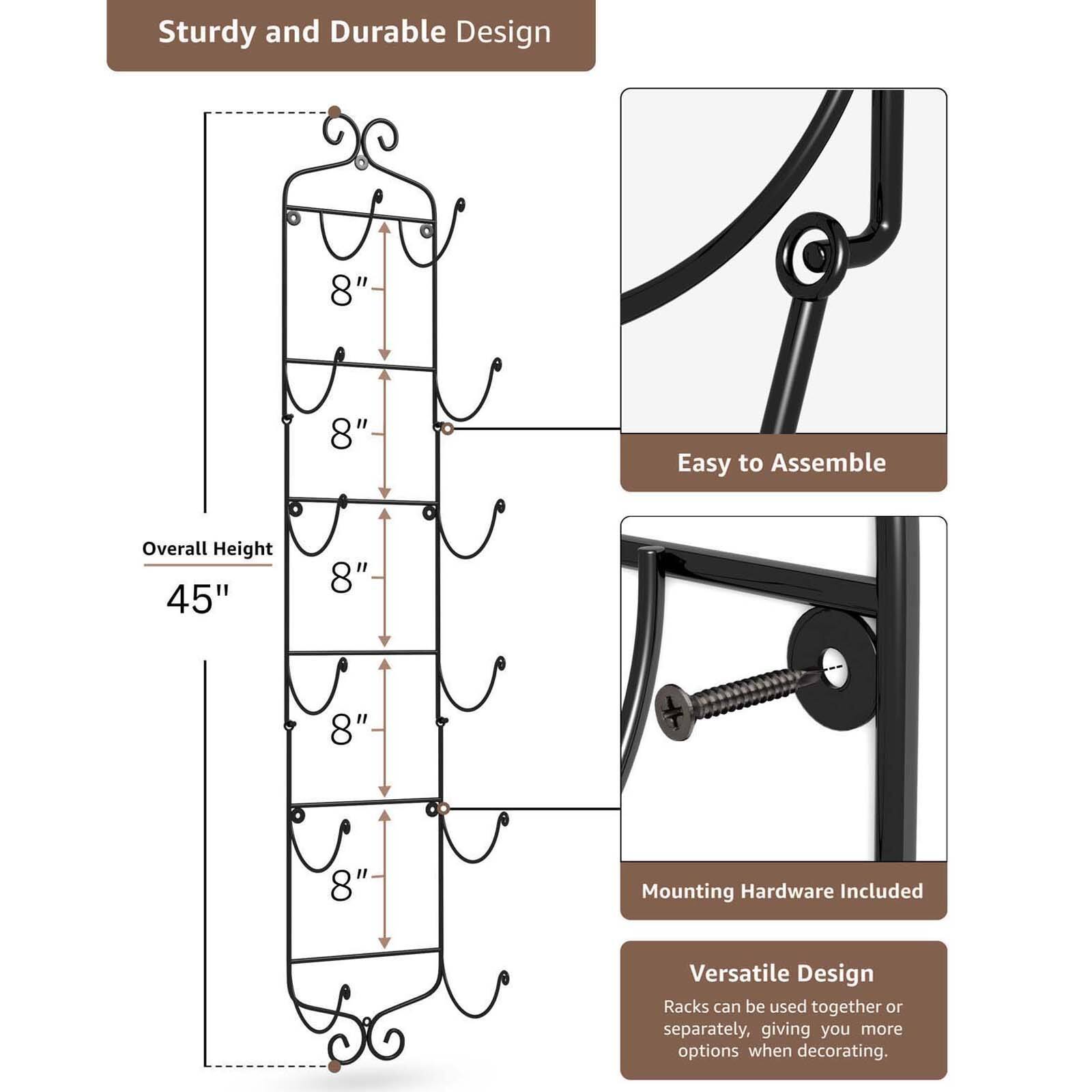 Sorbus 45" Elegant Black Wall-Mounted 6-Bottle Wine & Towel Rack