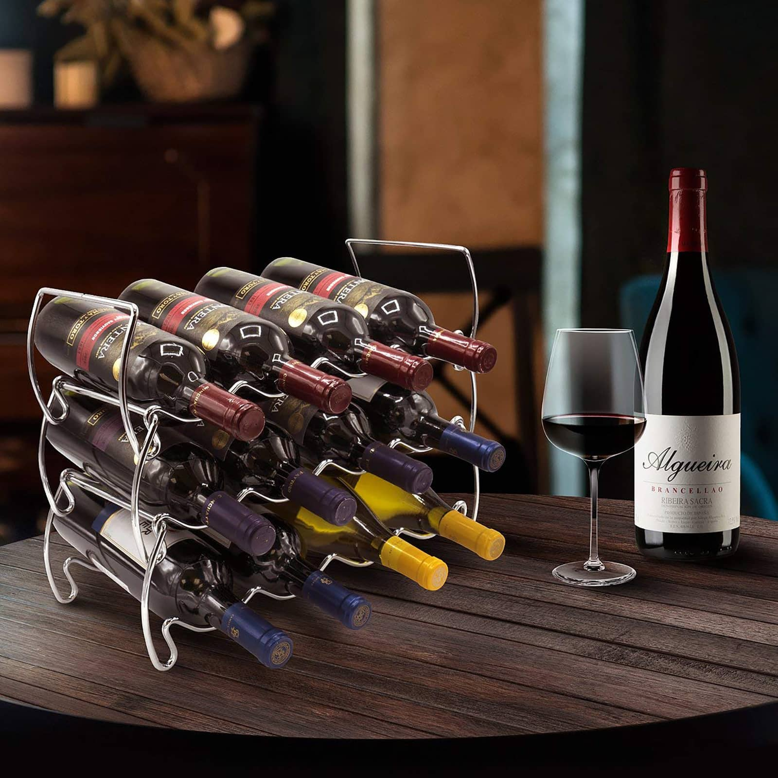 Sorbus 16&#x22; Silver Detachable 3-Tier Metal Wine Rack