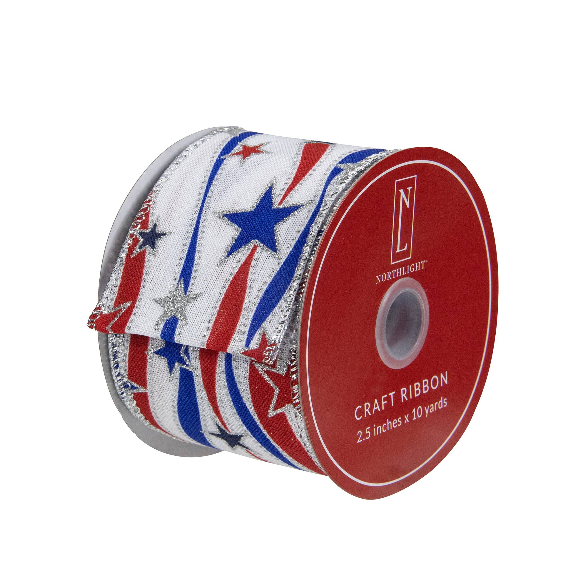 Red White &#x26; Blue Striped Swirl Wired Spring Craft Ribbon, 2.5&#x22; x 10yd.