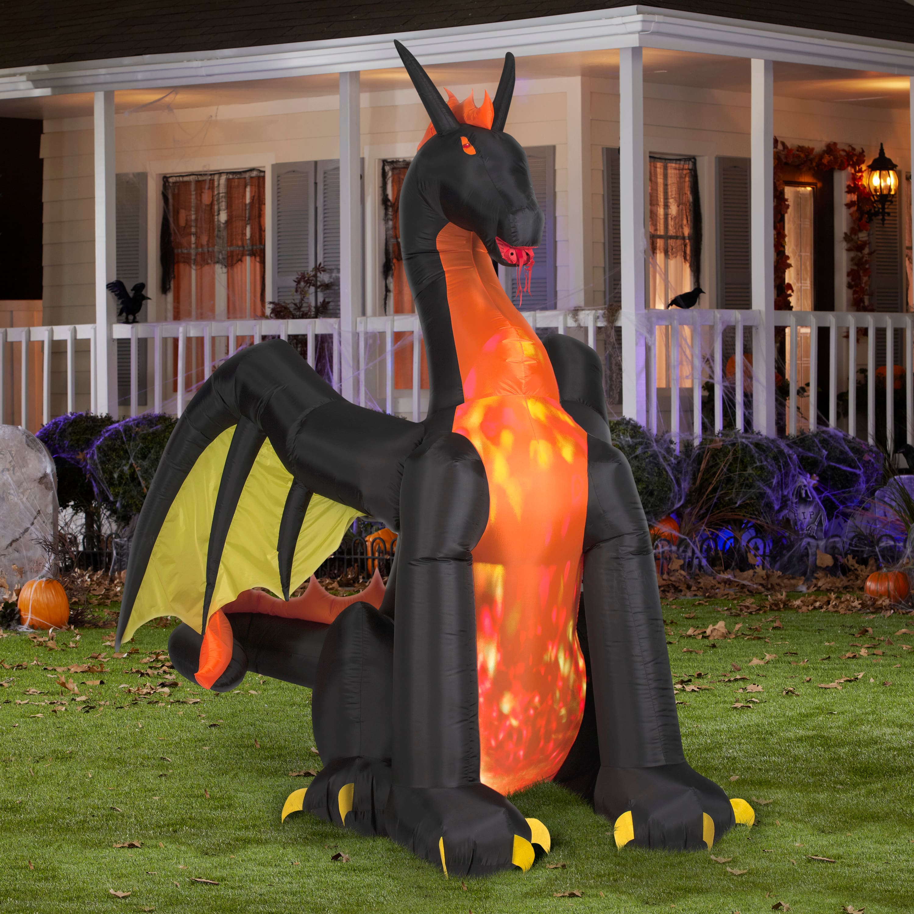 Halloween 9 ft Projection Inflatable Fire and Ice Dragon Animated Wings for sale online 