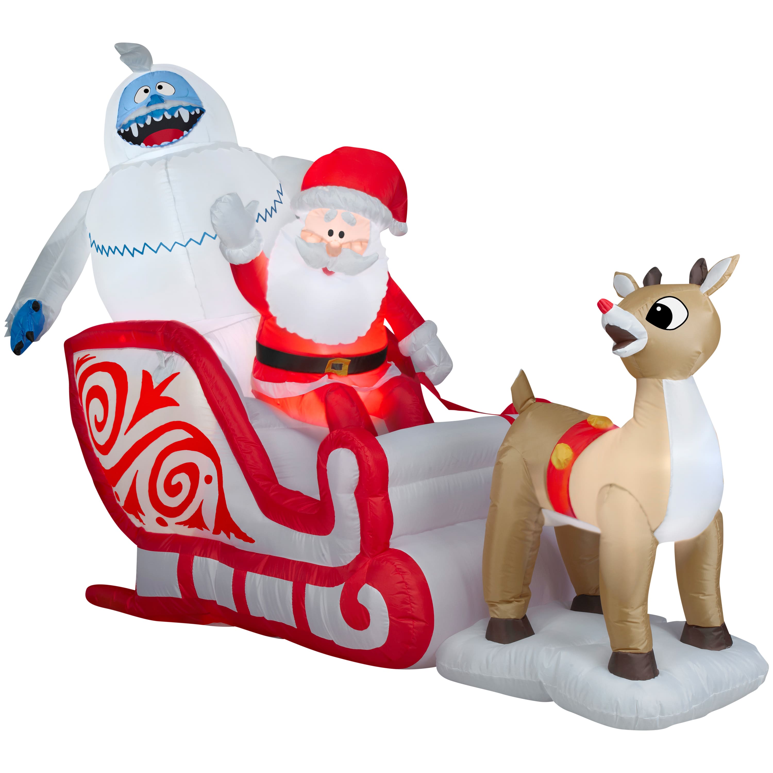 6ft. Airblown® Inflatable Rudolph Pulling Santa & Bumble Sleigh Scene ...