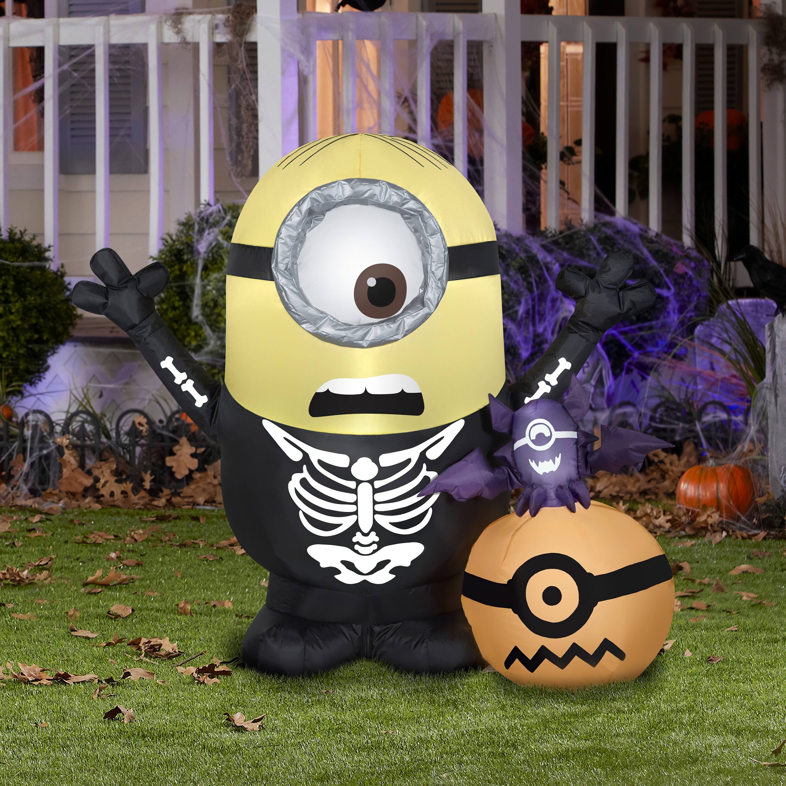 3ft. Airblown® Inflatable Halloween Minion Skeleton with Pumpkin