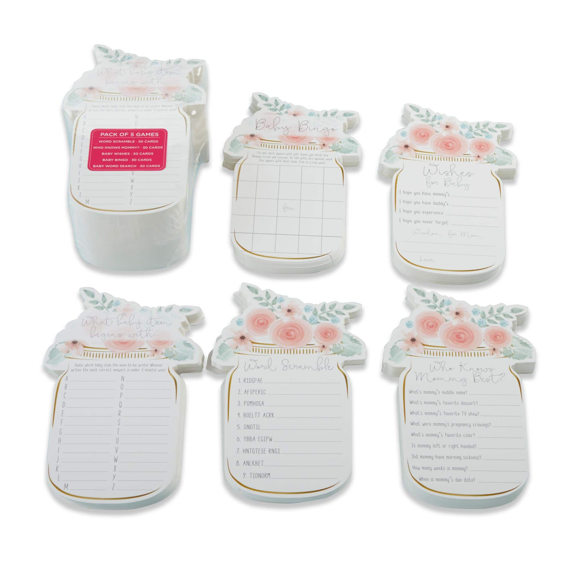 Kate Aspen&#xAE; Floral Mason Jar Baby Shower 5-Game Card Set