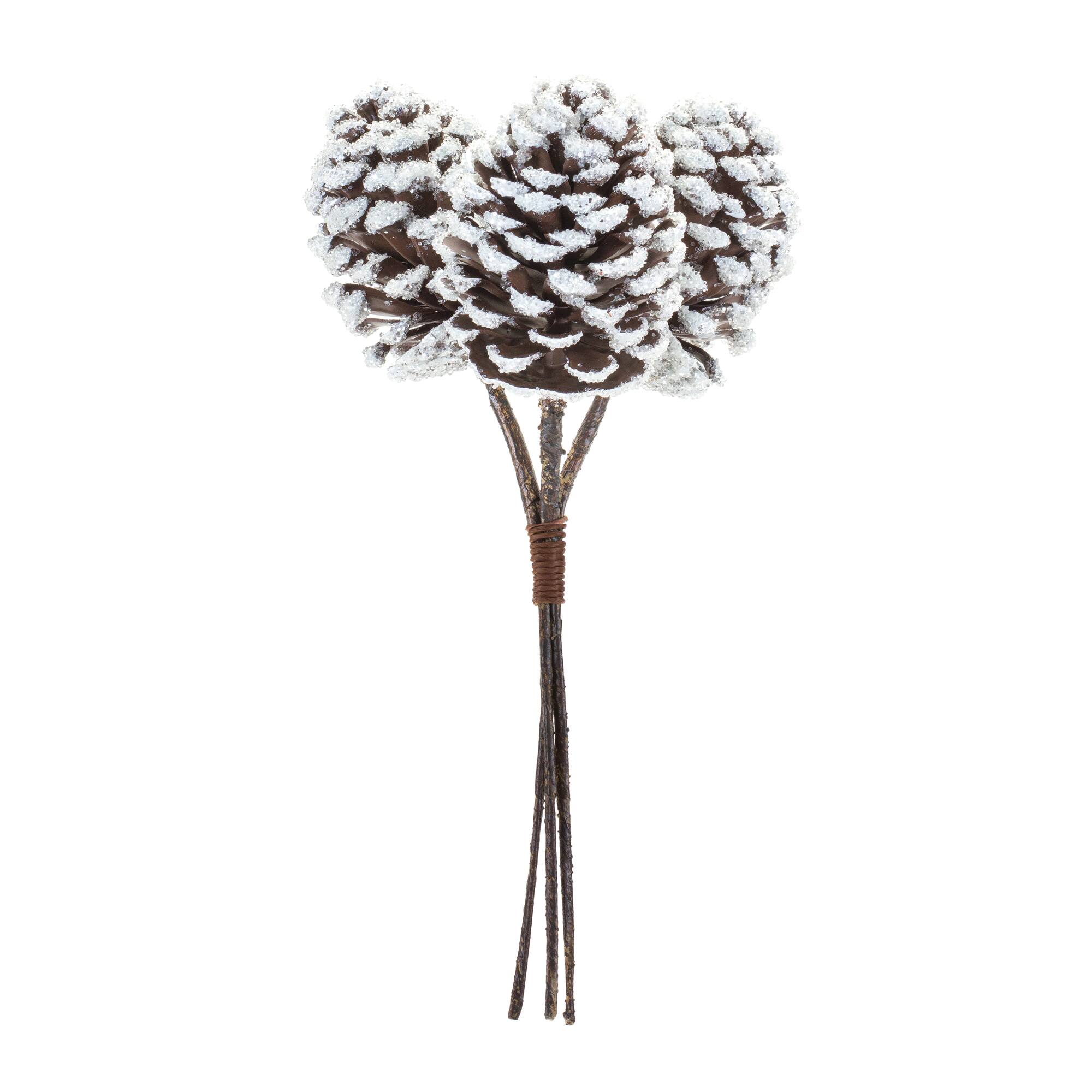 Brown &#x26; White Flocked Pinecone Stem Bundle, 6ct.