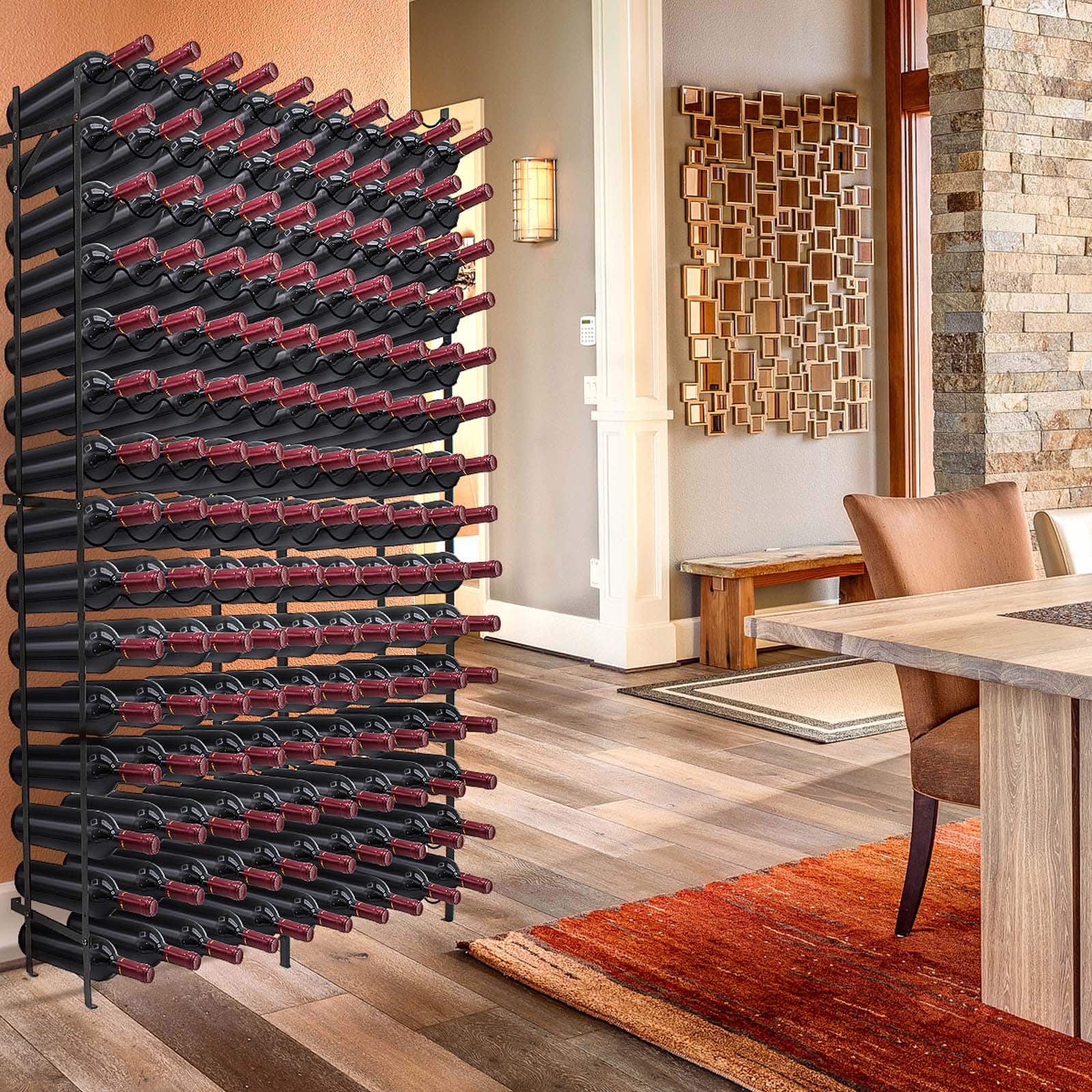 Sorbus Black 150-Bottle Freestanding Metal Wine Rack