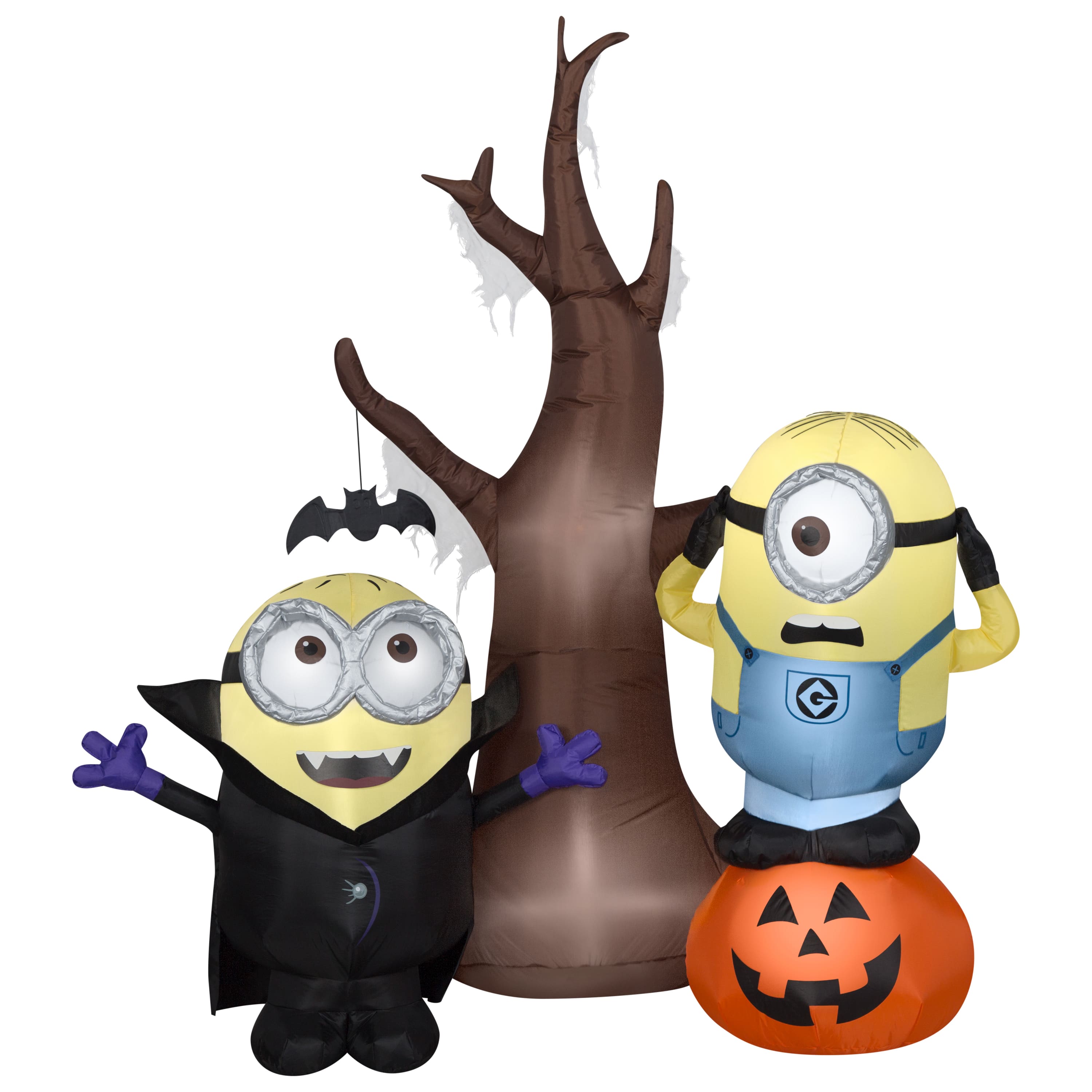 5.5ft. Airblown&#xAE; Inflatable Halloween Minions with Tree and Pumpkin