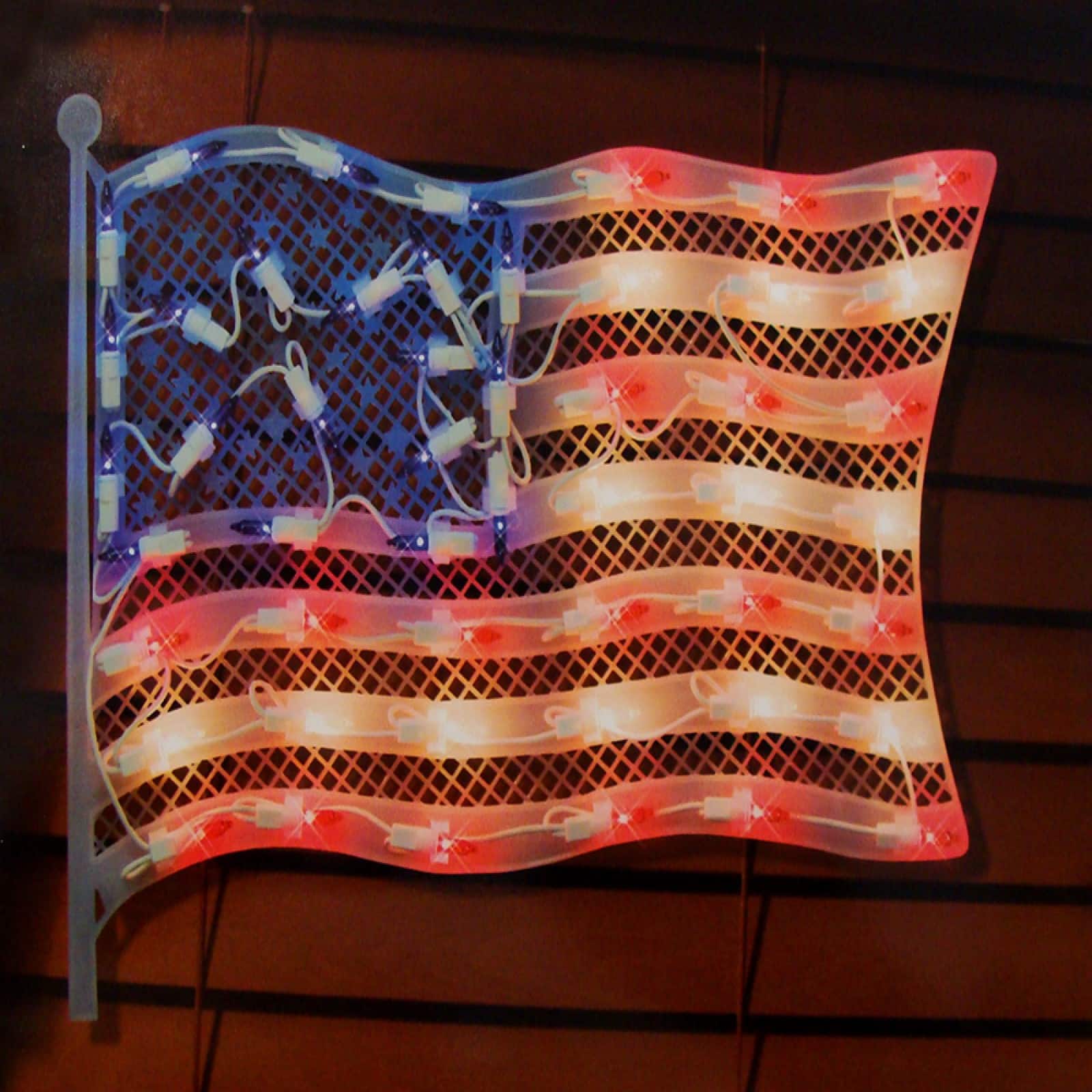 14.5" Red & Blue Lighted American Flag Window Silhouette Decoration