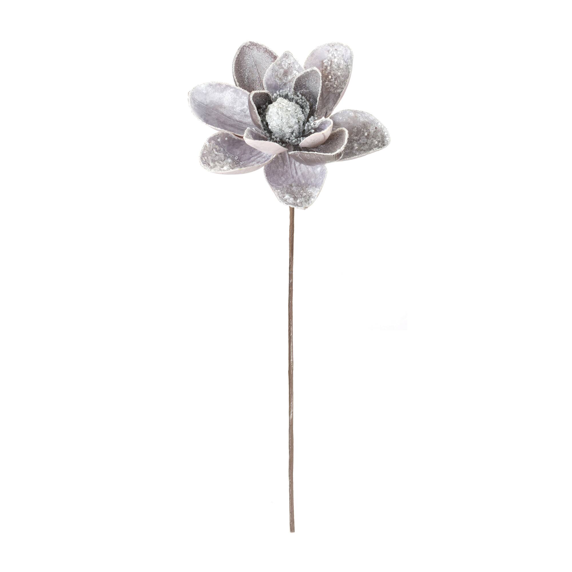 Silver &#x26; Gray Glittered Magnolia Flower Stems, 2ct.
