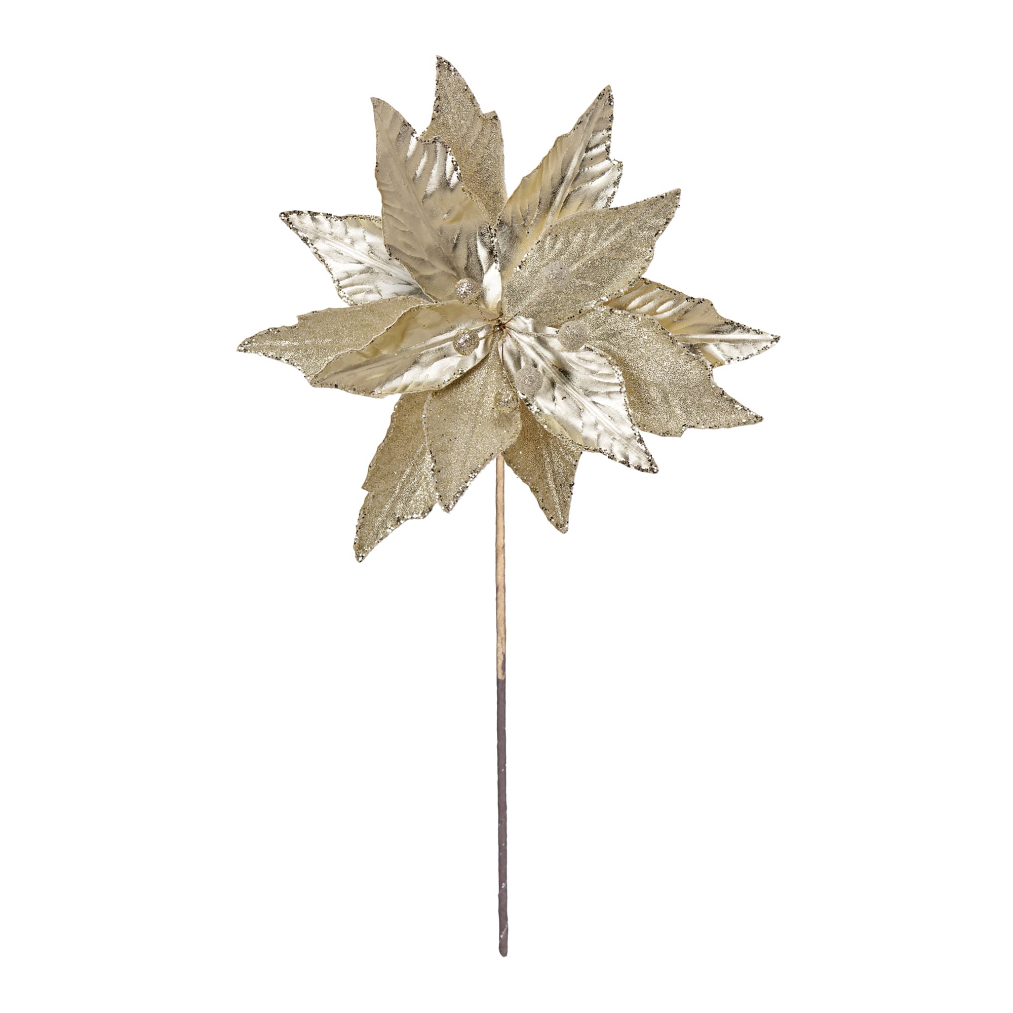 Champagne Gold Glittered Poinsettia Stems, 6ct.