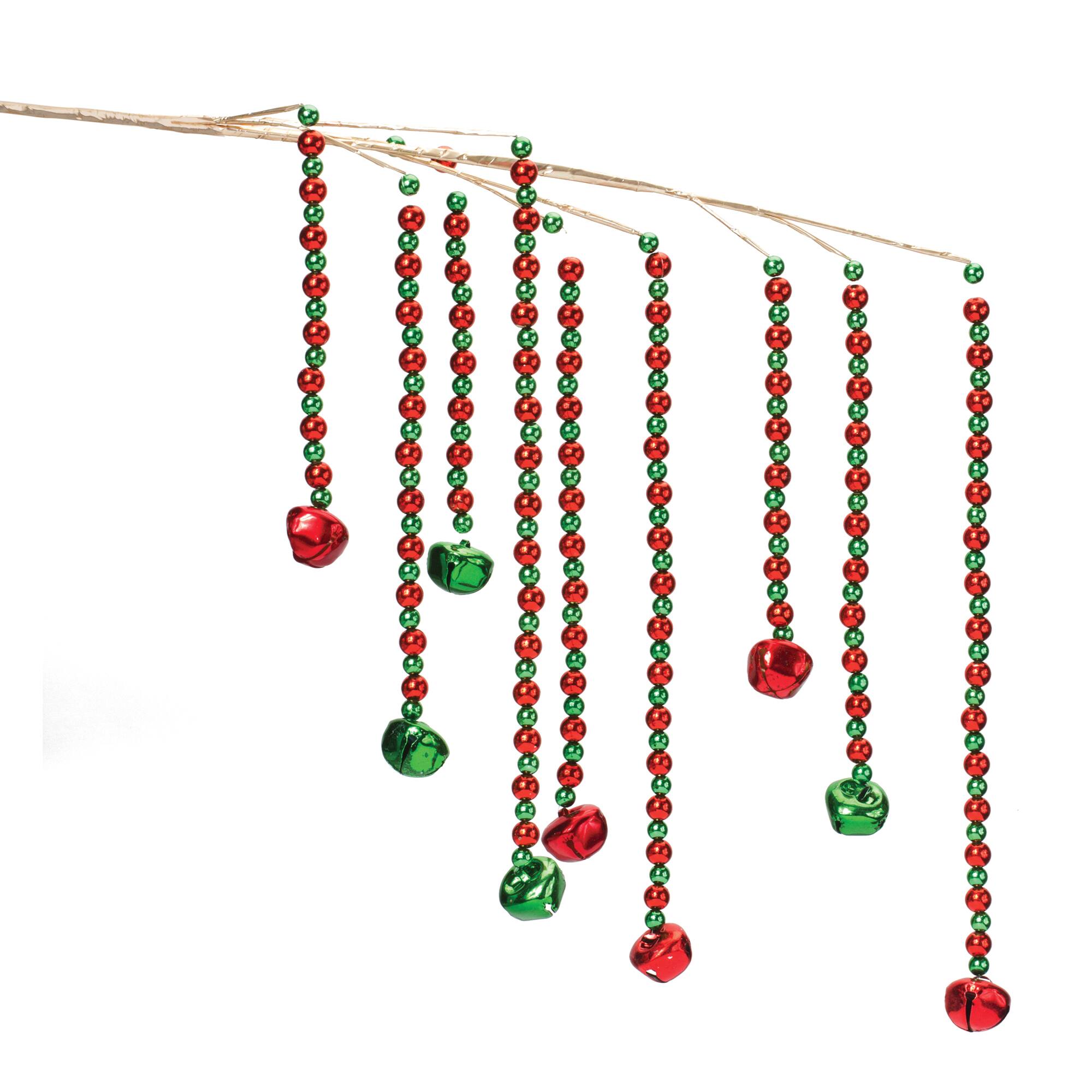 Green & Red Hanging Sleigh Bell Branch, 2ct.