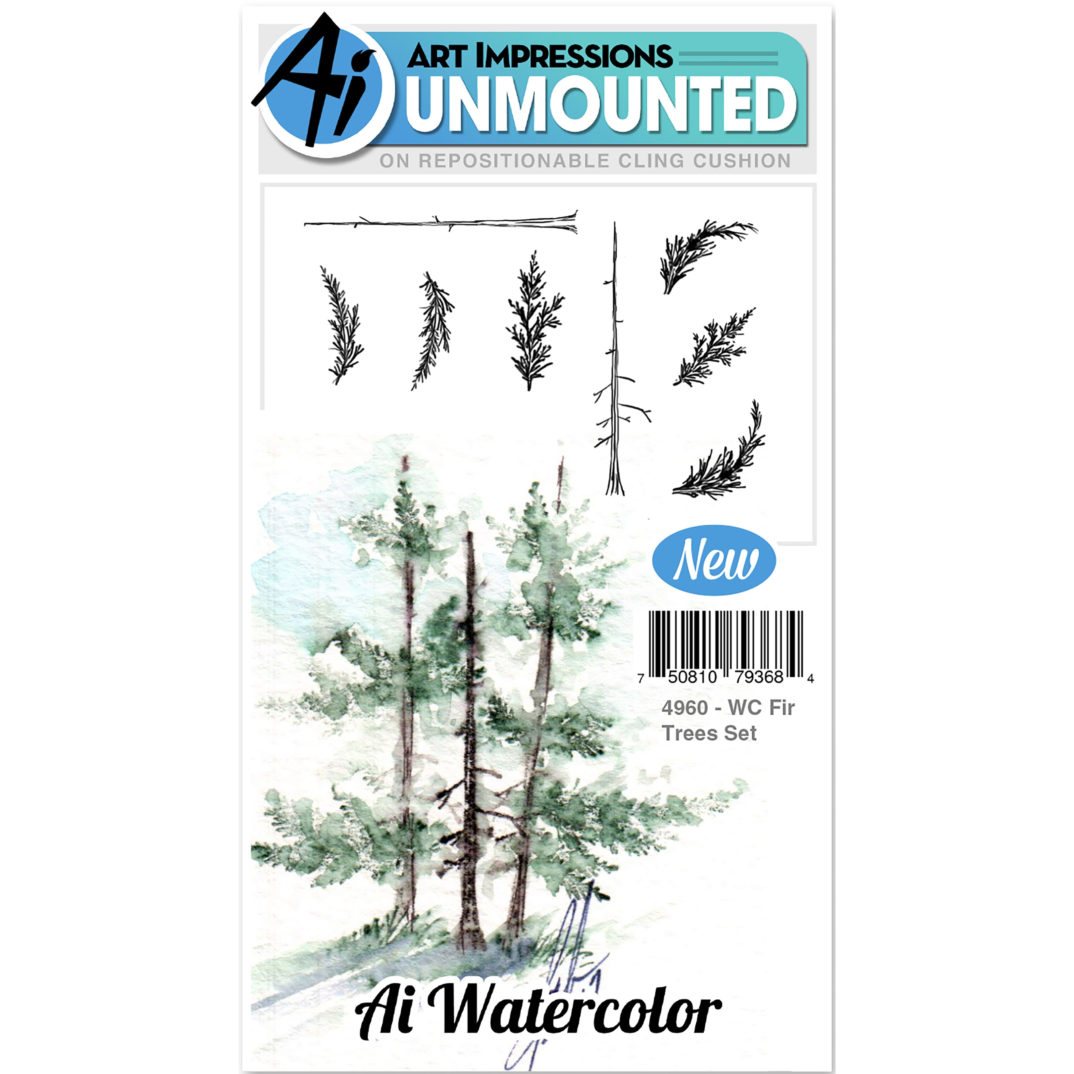 Art Impressions Watercolor Fir Trees Cling Rubber Stamps