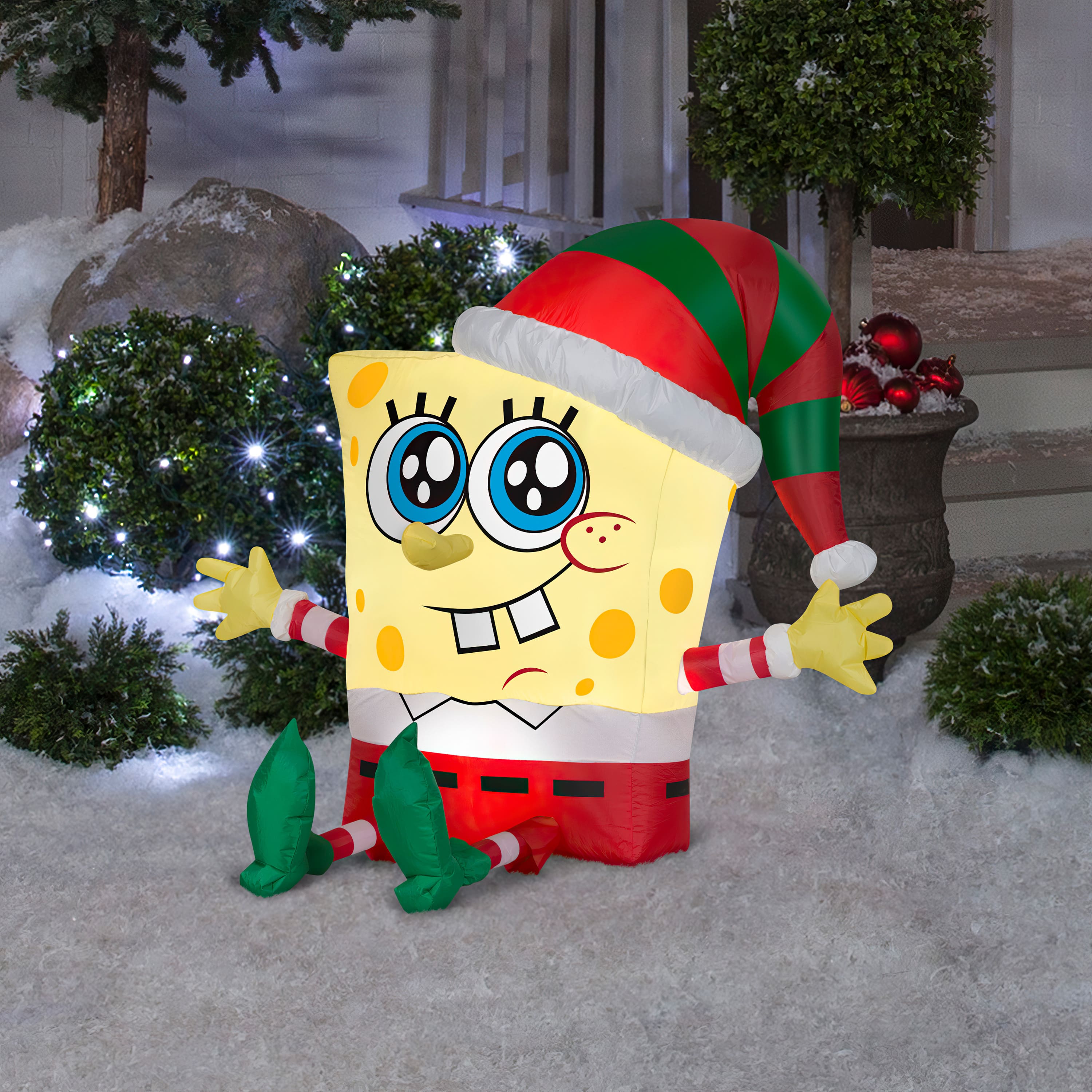 2.5ft. Airblown&#xAE; Inflatable SpongeBob in Holiday Outfit