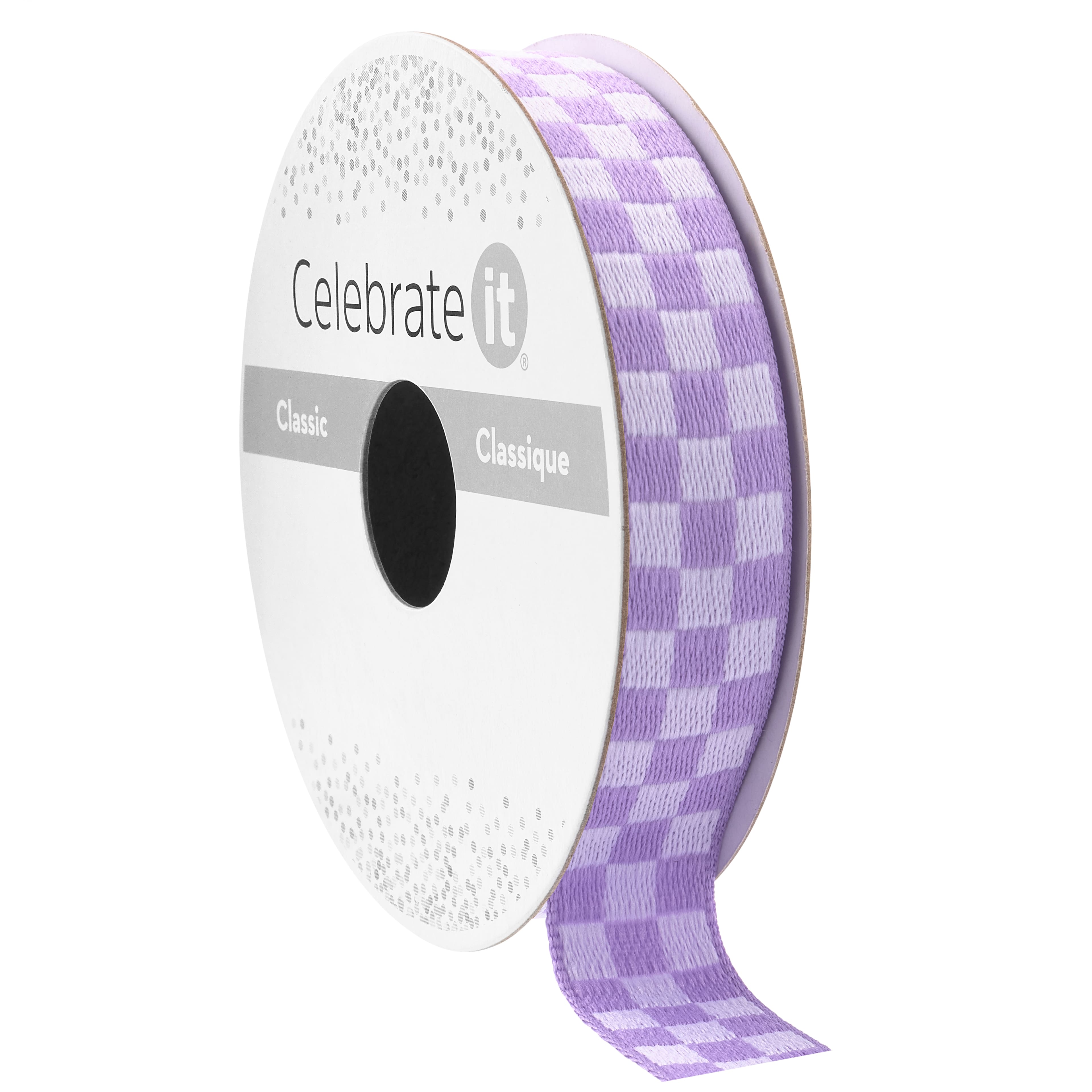 5/8&#x22; x 7yd. Purple Checkered Ribbon by Celebrate It&#x2122; Classic