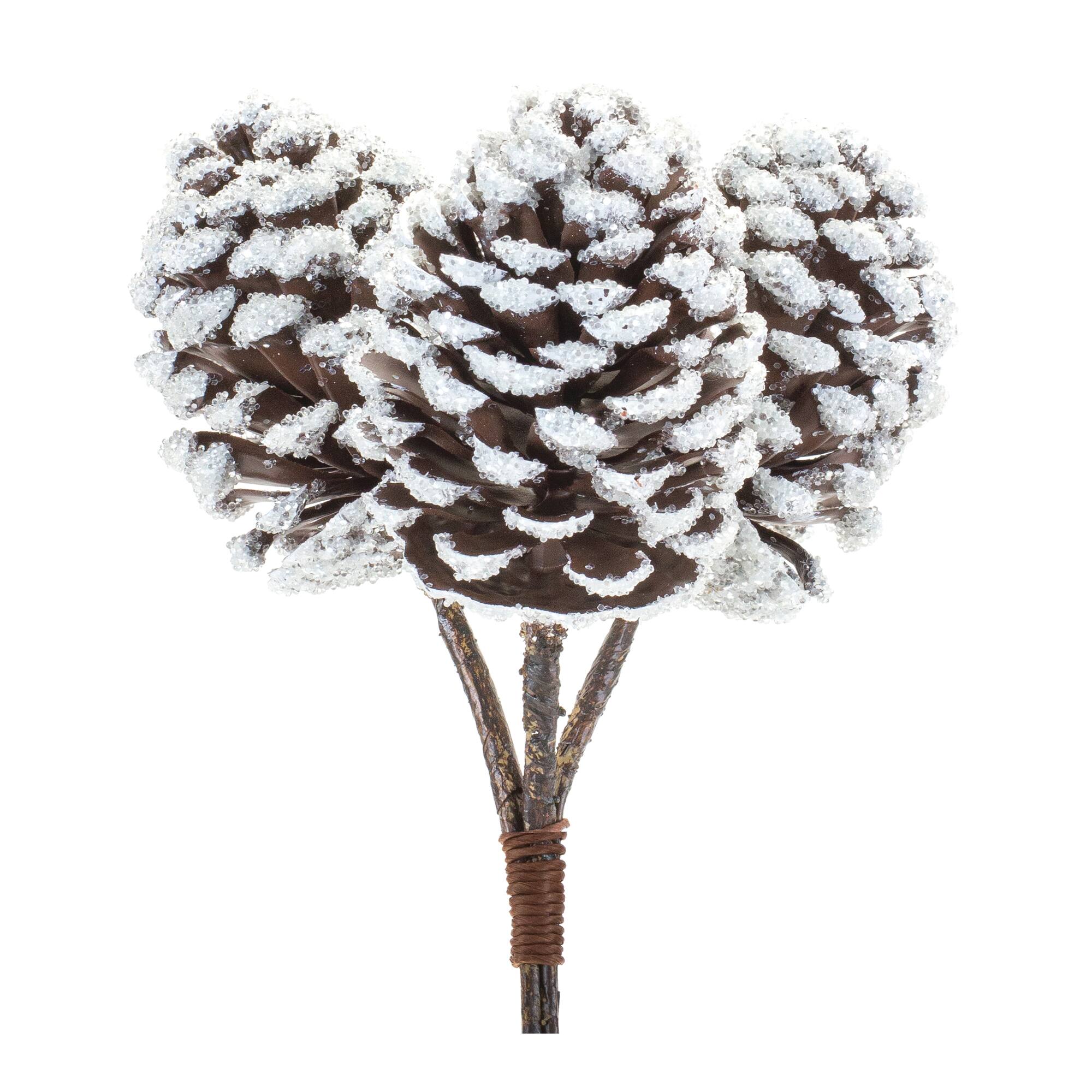 Brown &#x26; White Flocked Pinecone Stem Bundle, 6ct.