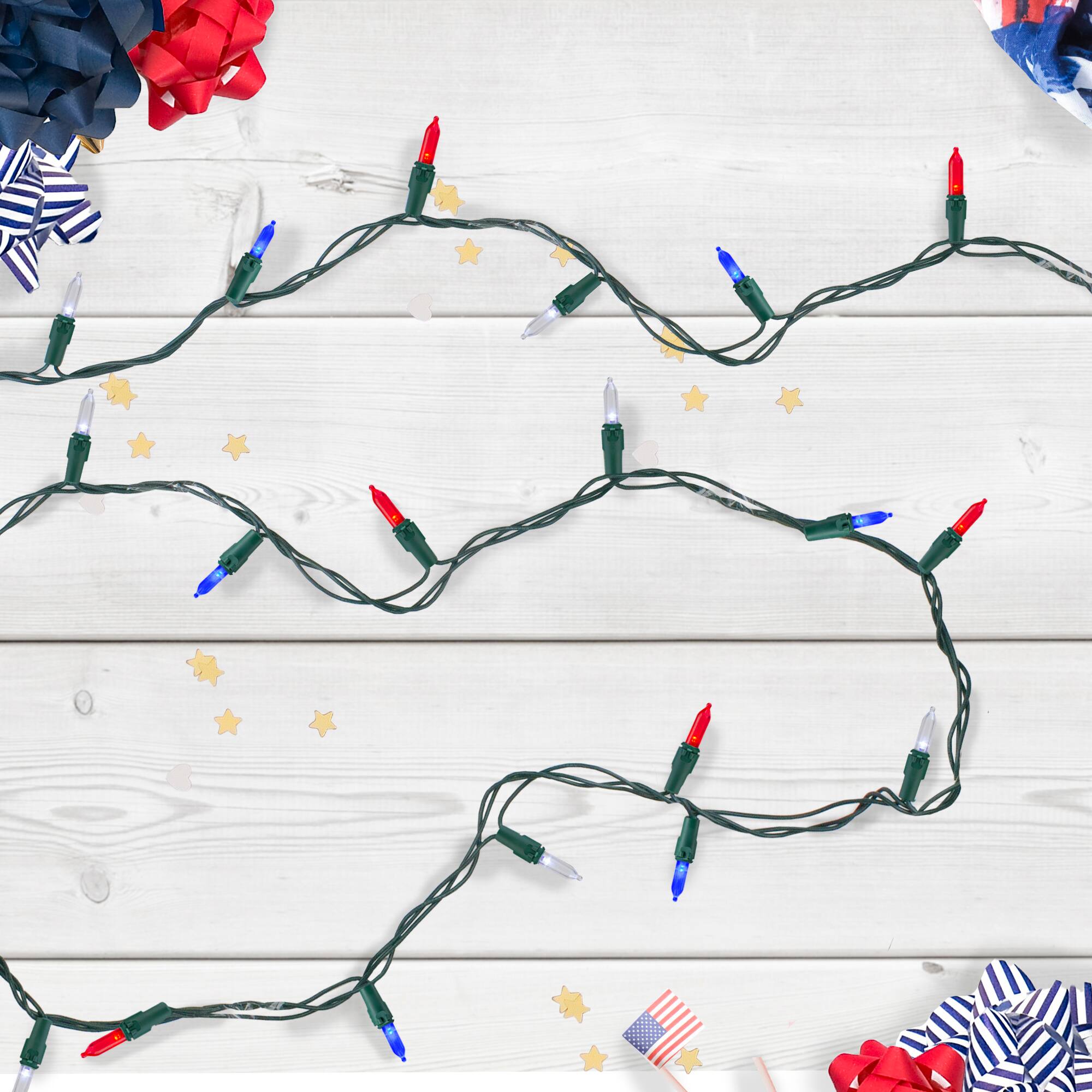 100ct. Red, White & Blue LED 4th of July String Lights