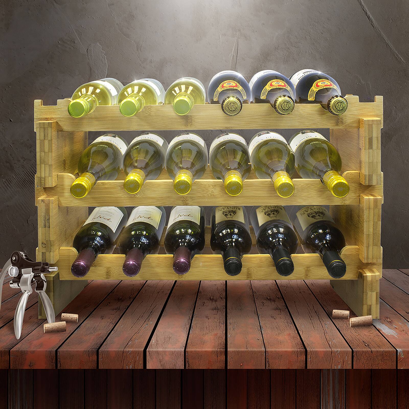 Sorbus Natural 3-Tier Stackable Bamboo Wine Rack