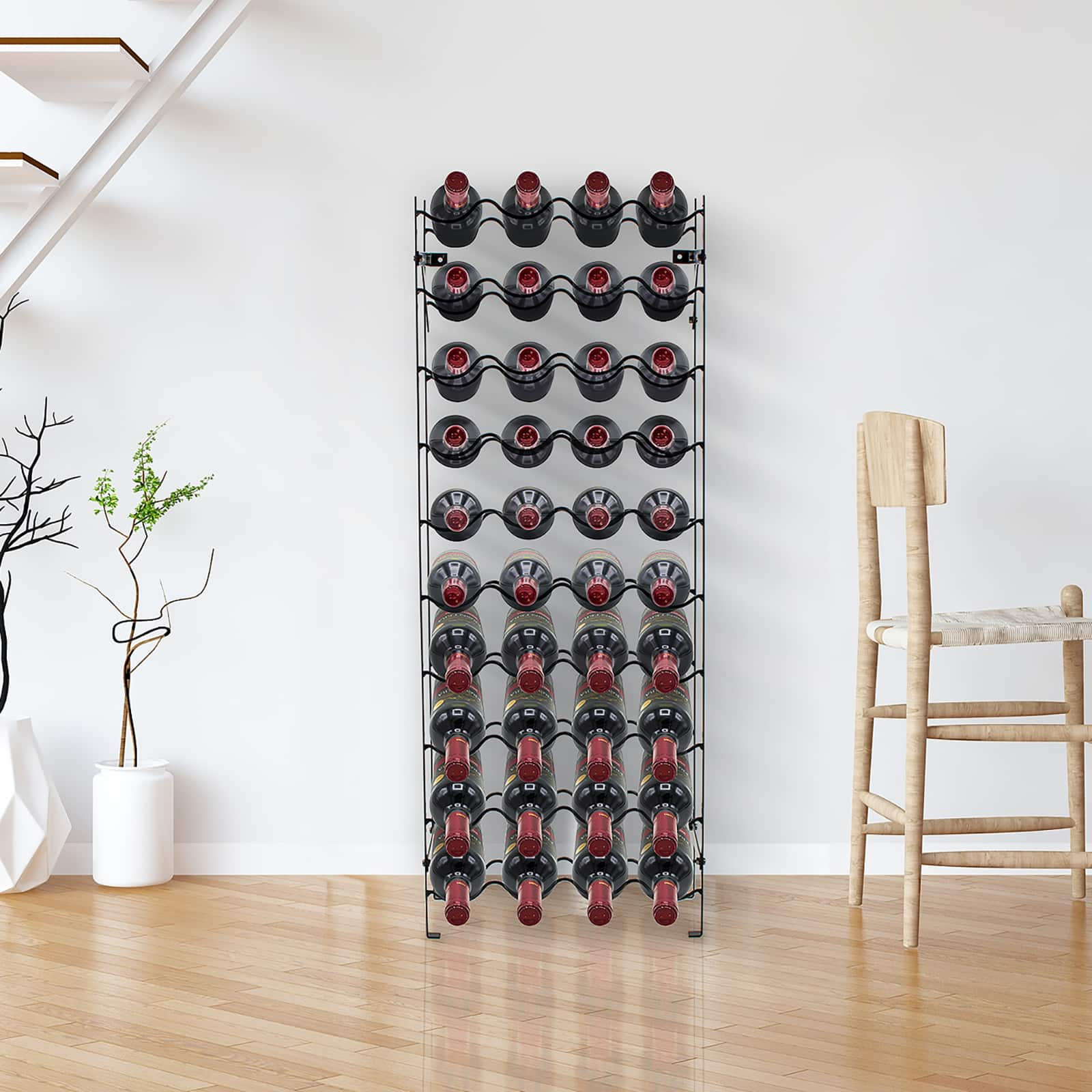 Sorbus Black 40-Bottle Freestanding Metal Wine Rack