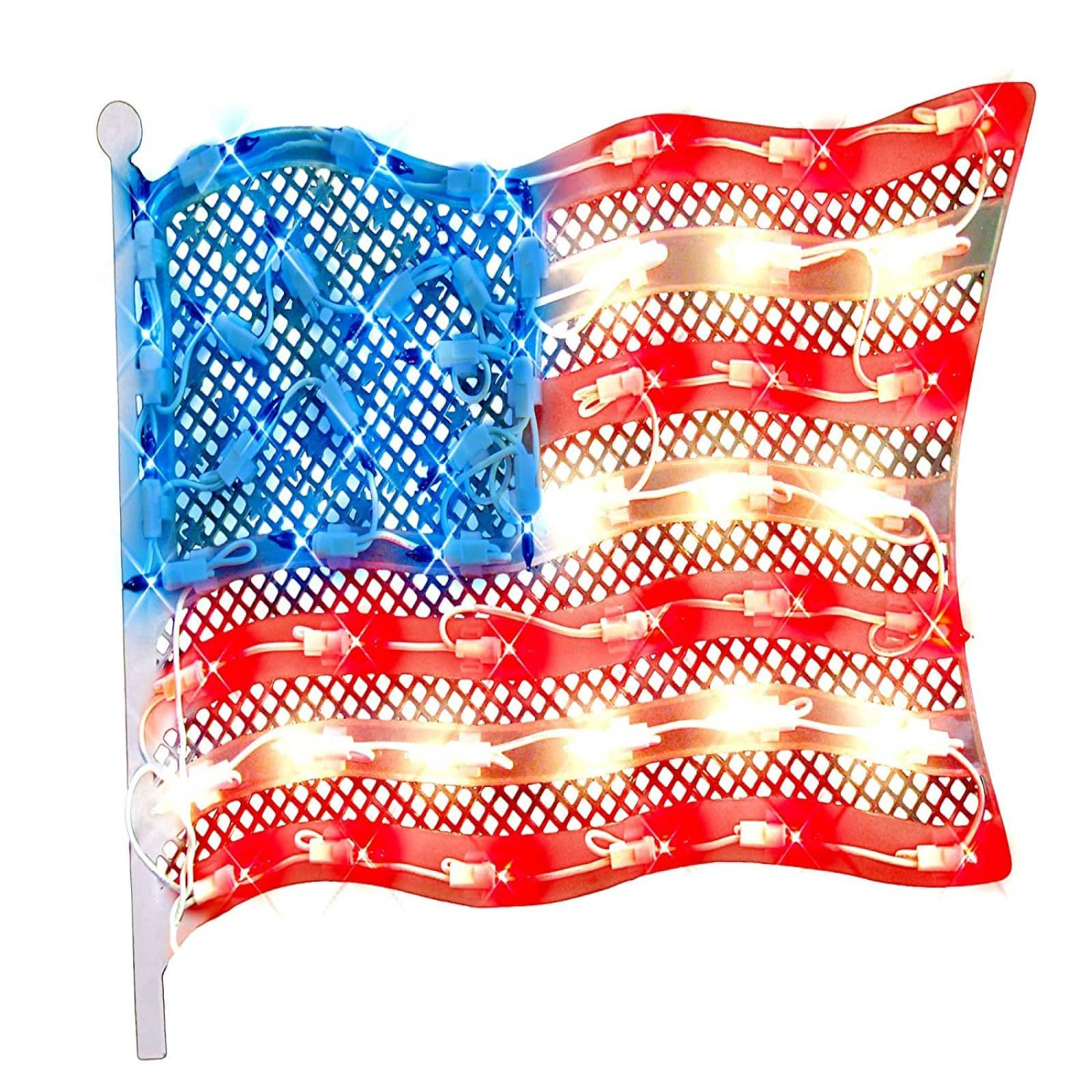 14.5" Red & Blue Lighted American Flag Window Silhouette Decoration