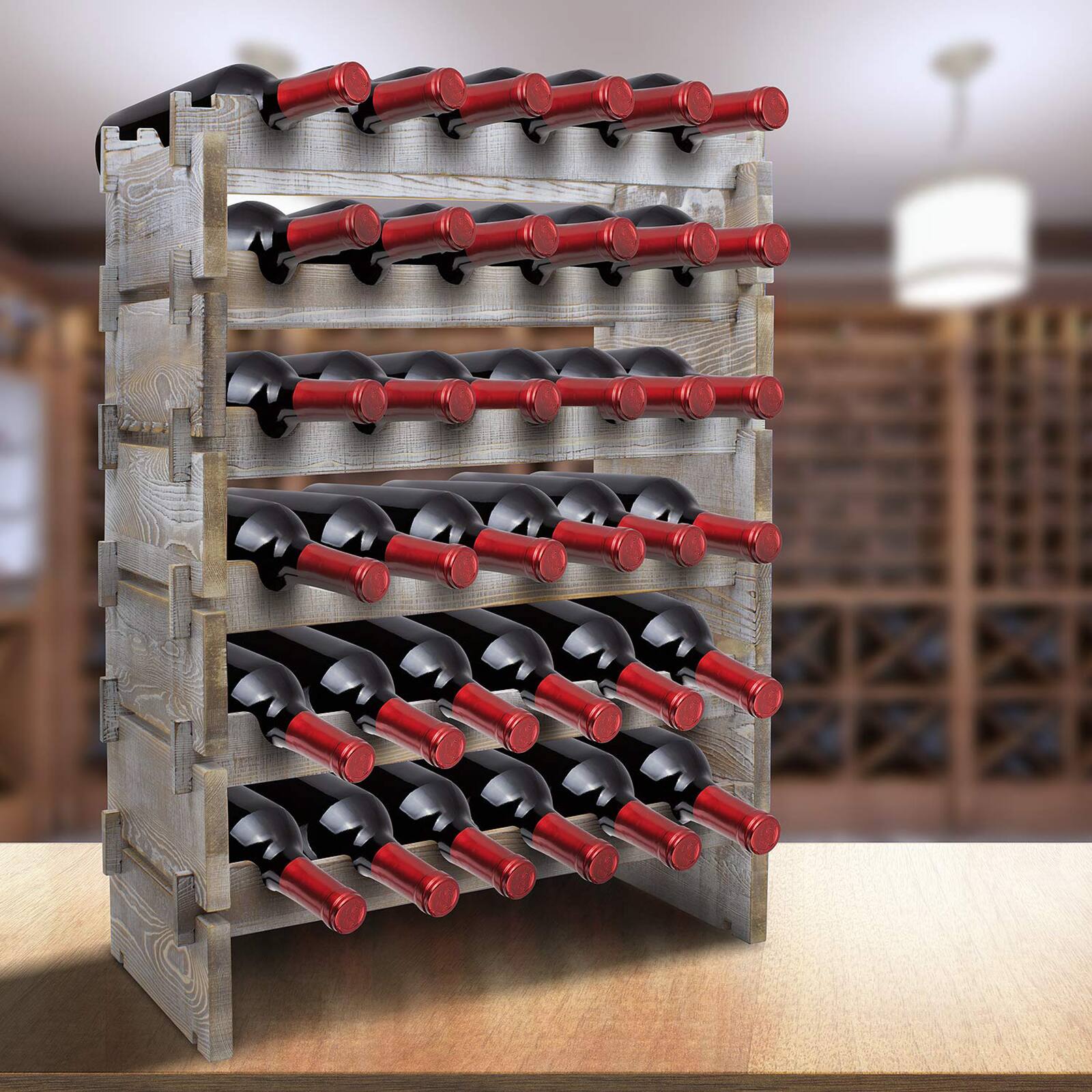 Sorbus Greywood 6-Tier Stackable Bamboo Wine Rack