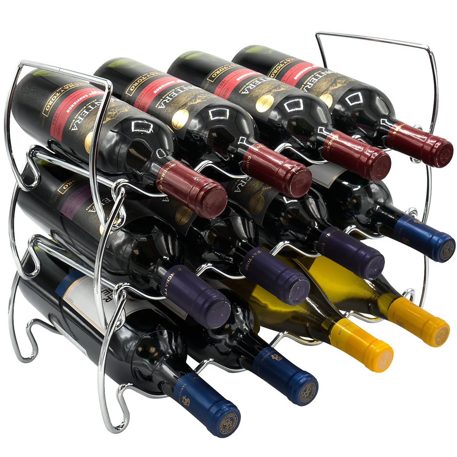 Sorbus 16&#x22; Silver Detachable 3-Tier Metal Wine Rack