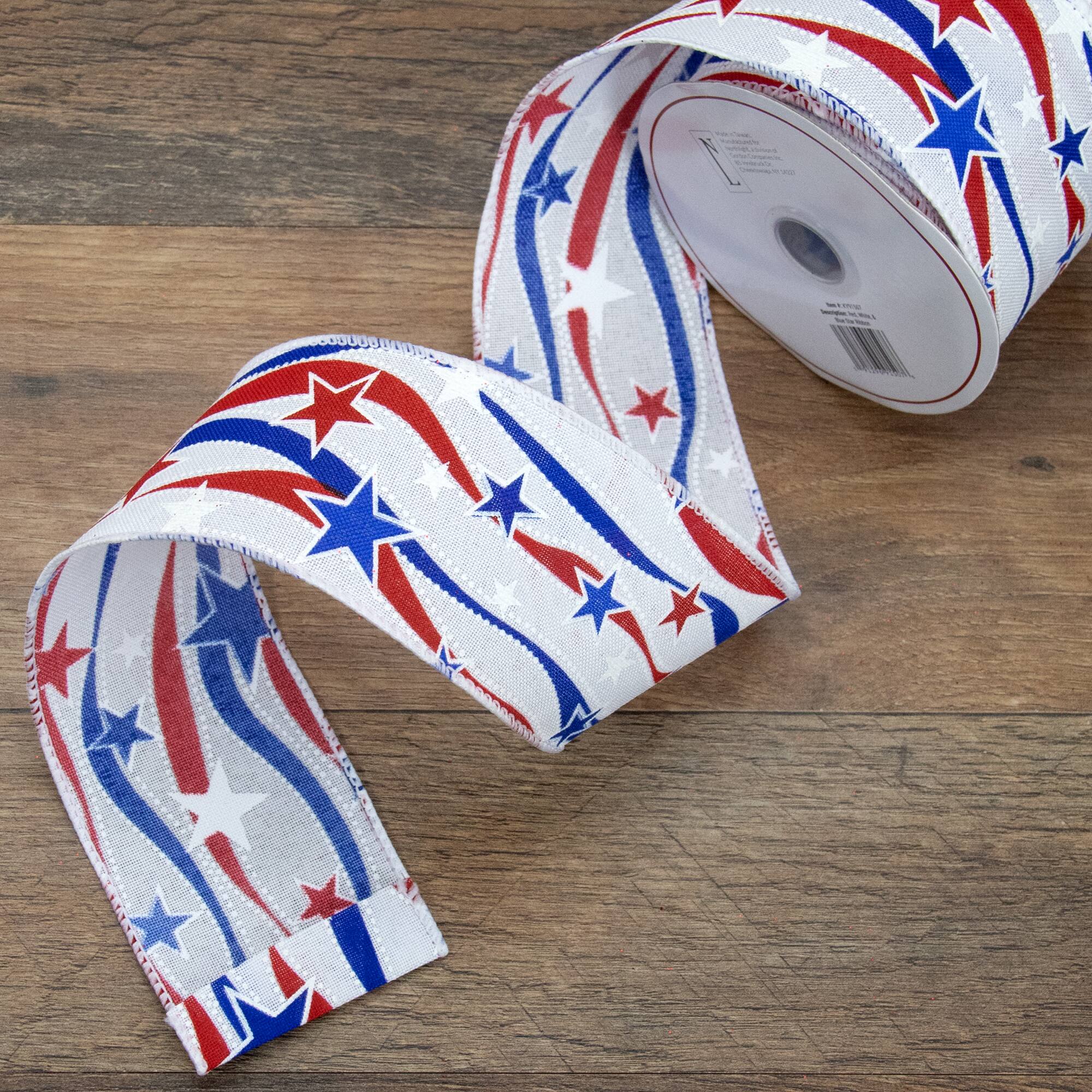 Patriotic Stars & Stripes Wired Craft Ribbon, 2.5" x 10yd.