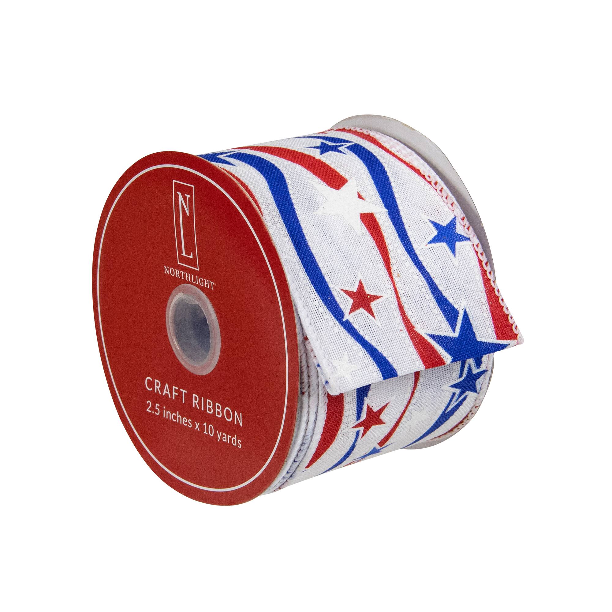 Patriotic Stars & Stripes Wired Craft Ribbon, 2.5" x 10yd.