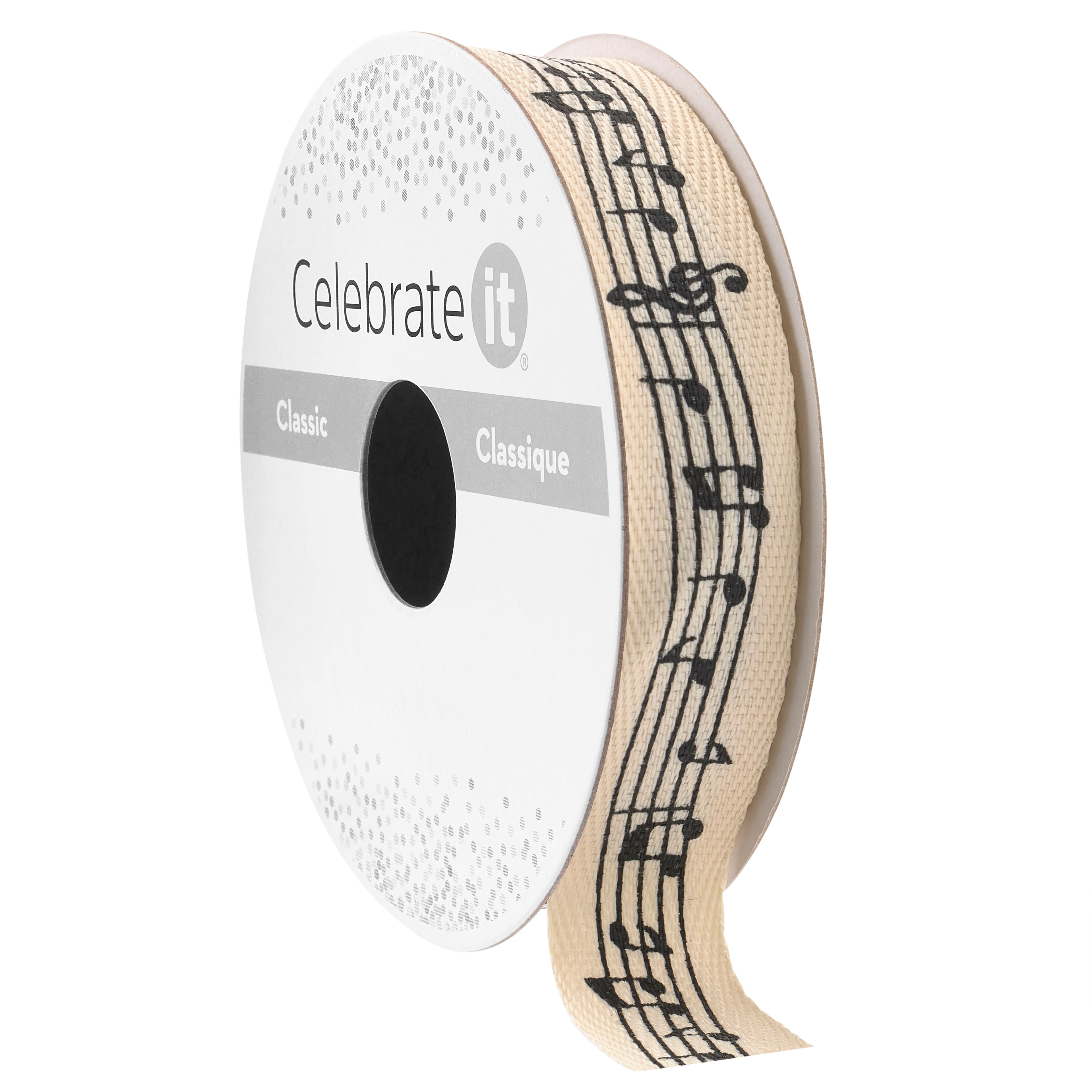 5/8" x 7yd. Black Music Staff Faux Linen Ribbon by Celebrate It® Classic