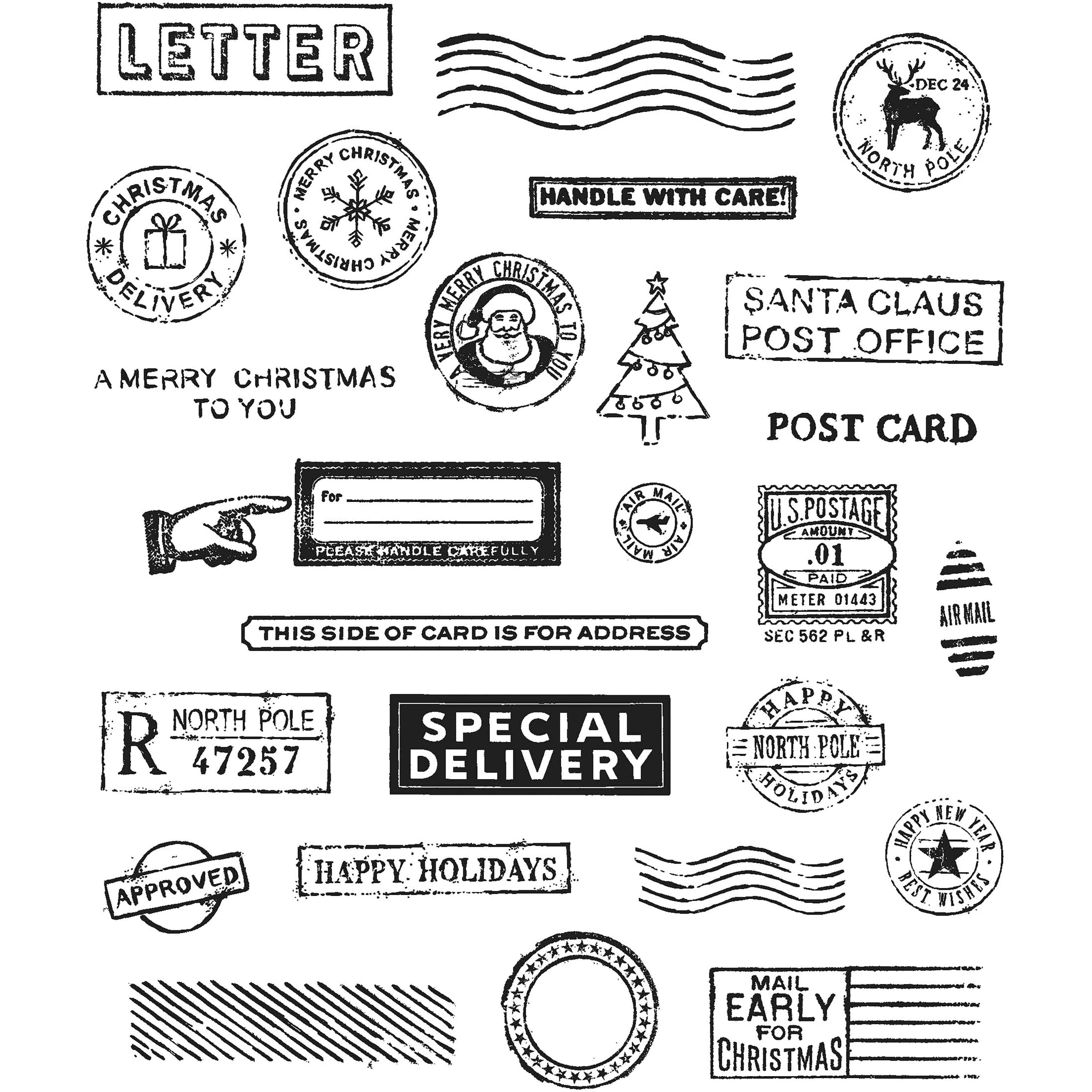 Stampers Anonymous Tim Holtz® Holiday Postmarks Cling Stamps Set