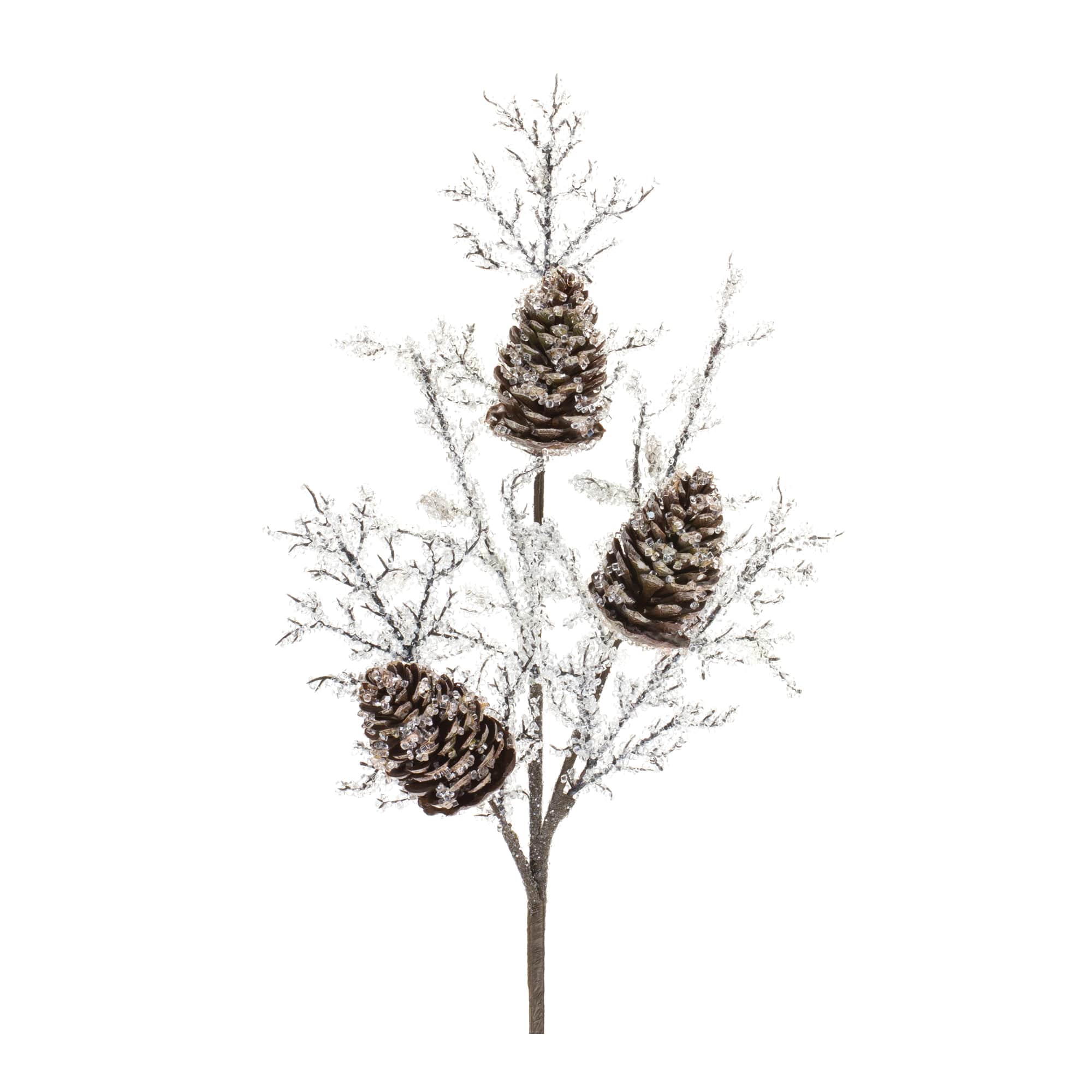 Brown &#x26; White Iced Pinecone Twig Branch, 2ct.