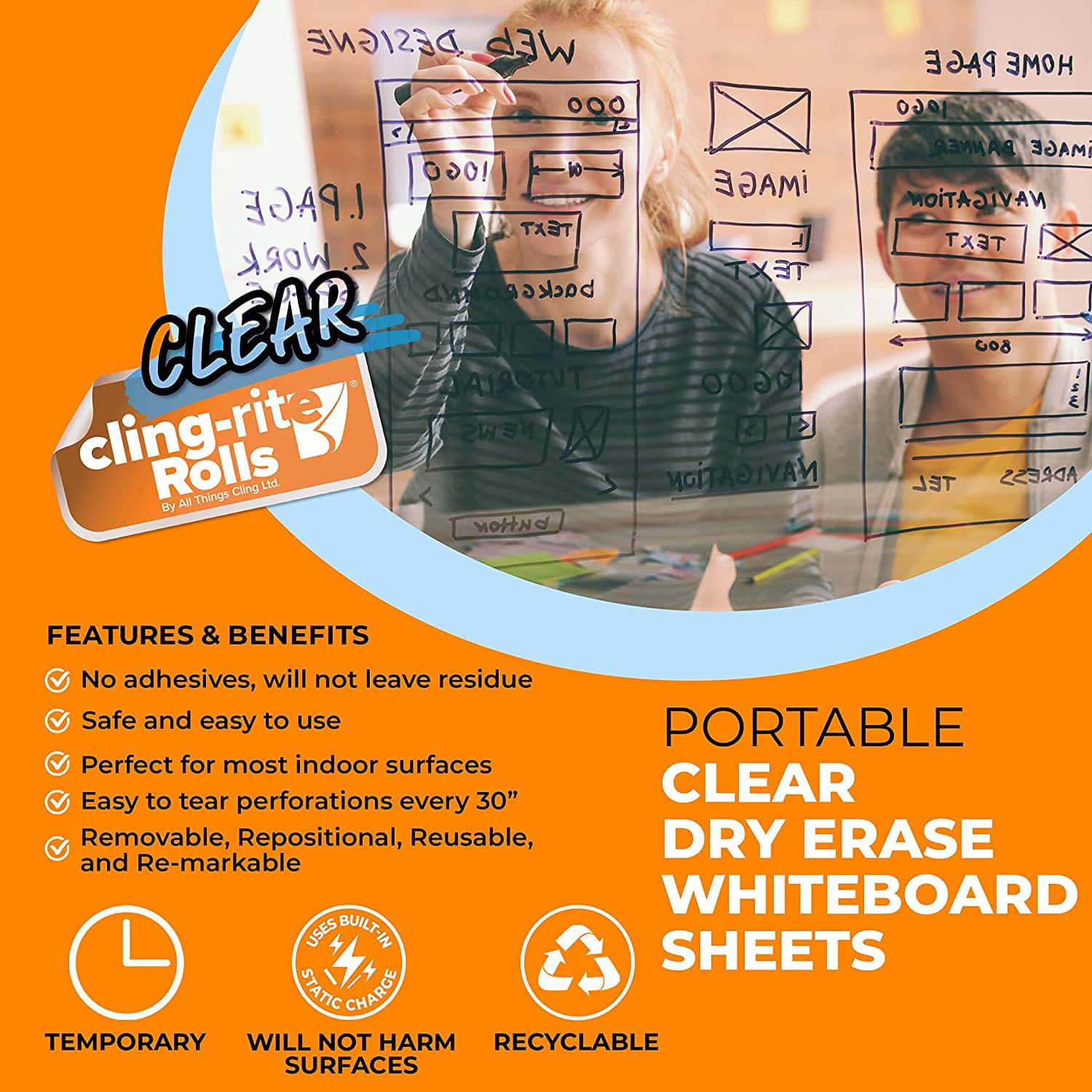 Clear Cling-rite Dry Erase Roll