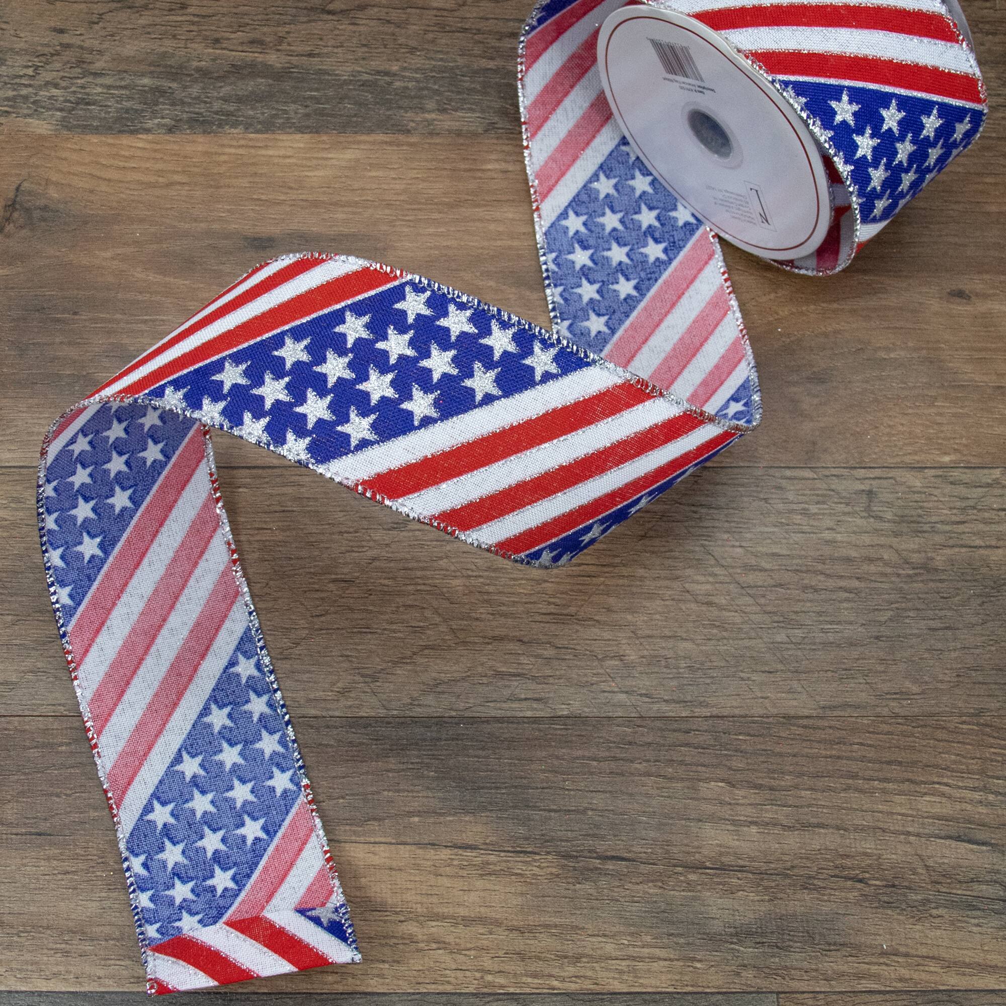 Patriotic Stars & Stripes Flag Wired Craft Ribbon, 2.5" x 10yd.