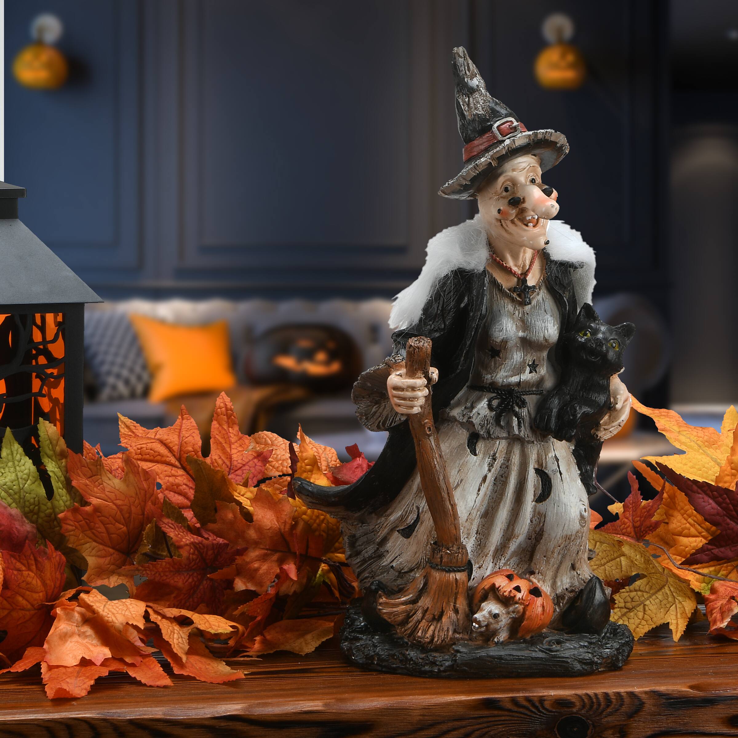 18" Witch Holding Broom Tabletop Décor