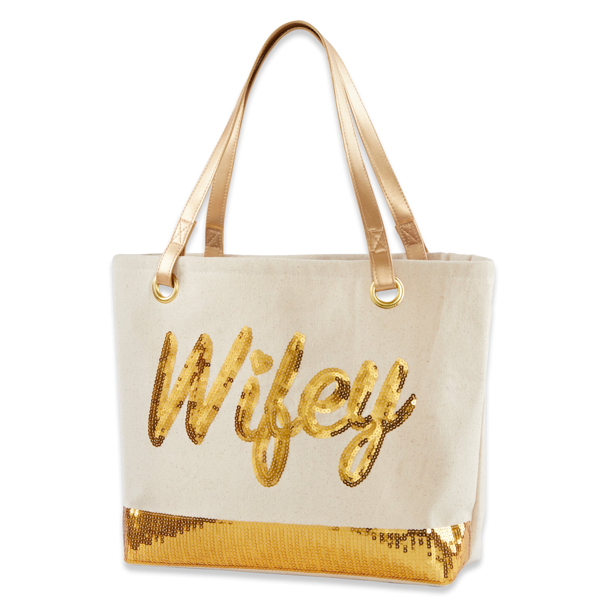 Kate Aspen® Gold Sequin Wifey Canvas Tote Bag | Michaels