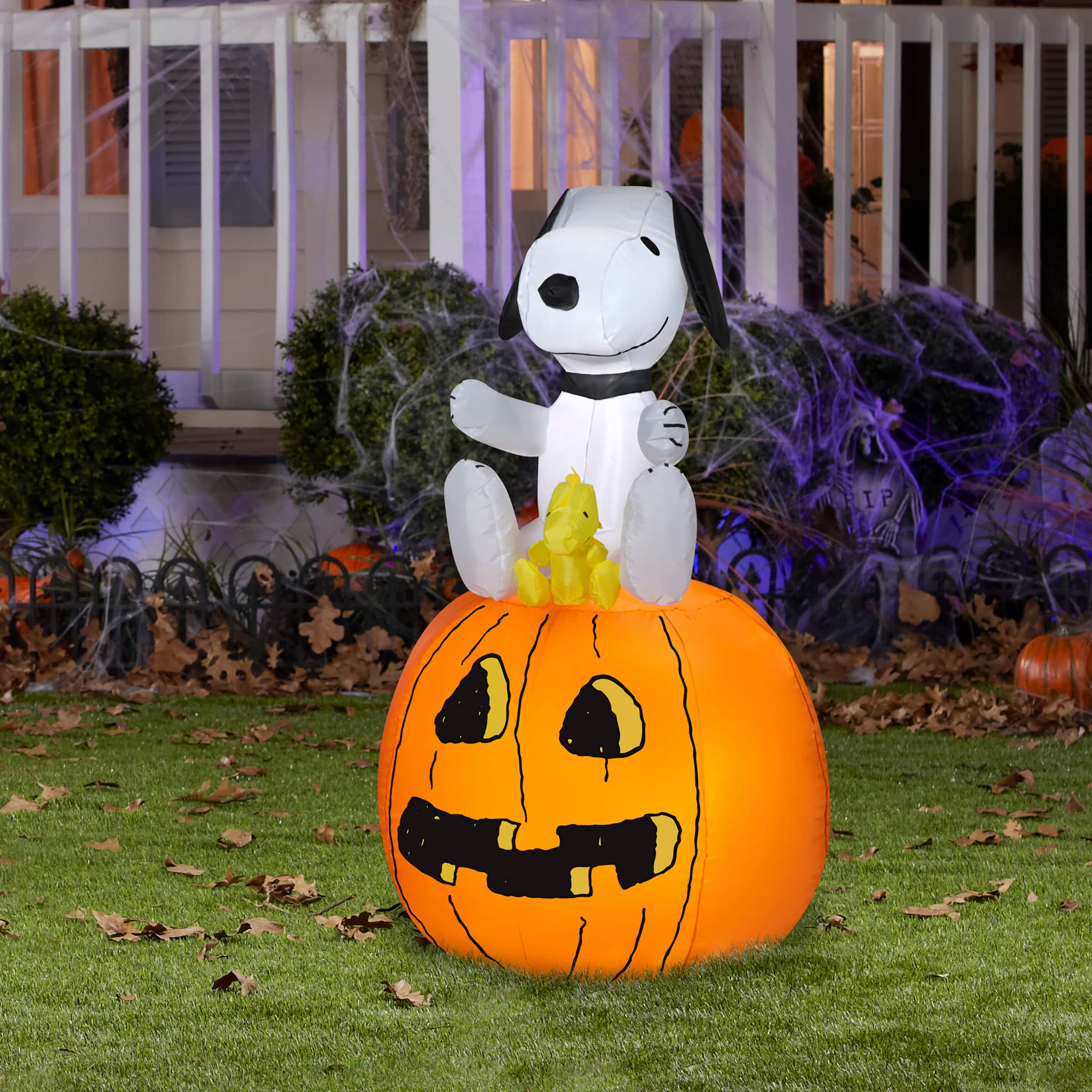 3.5ft. Airblown&#xAE; Inflatable Halloween Peanuts Snoopy &#x26; Woodstock on Pumpkin
