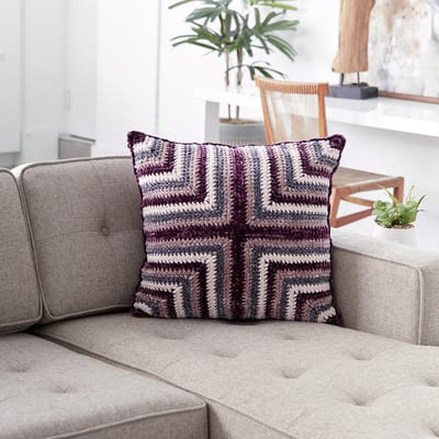 Bernat® Velvet™ Mitered Squares Crochet Cushion 