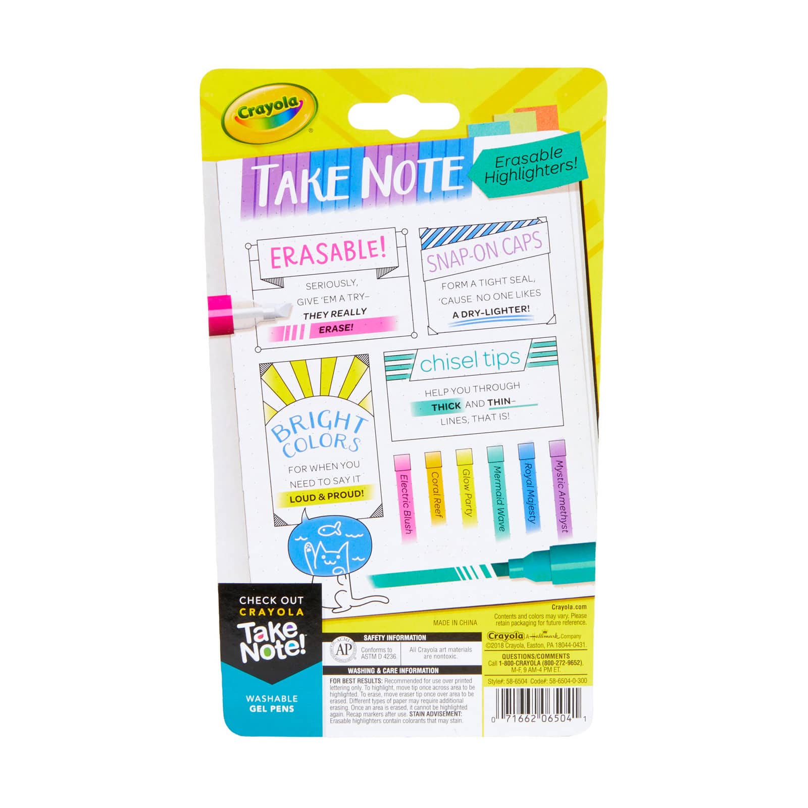 24 Packs: 6 ct. (144 total) Crayola® Take Note™ Erasable Highlighters