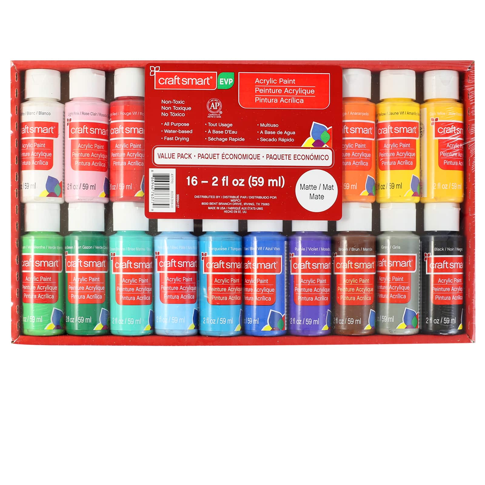 Acrylic Paint Set Value Pack of 16 Assorted Colors | Craft Painting Kit  with 2 oz Squeeze Bottles for Beginners, Artists, Professionals | Non-Toxic