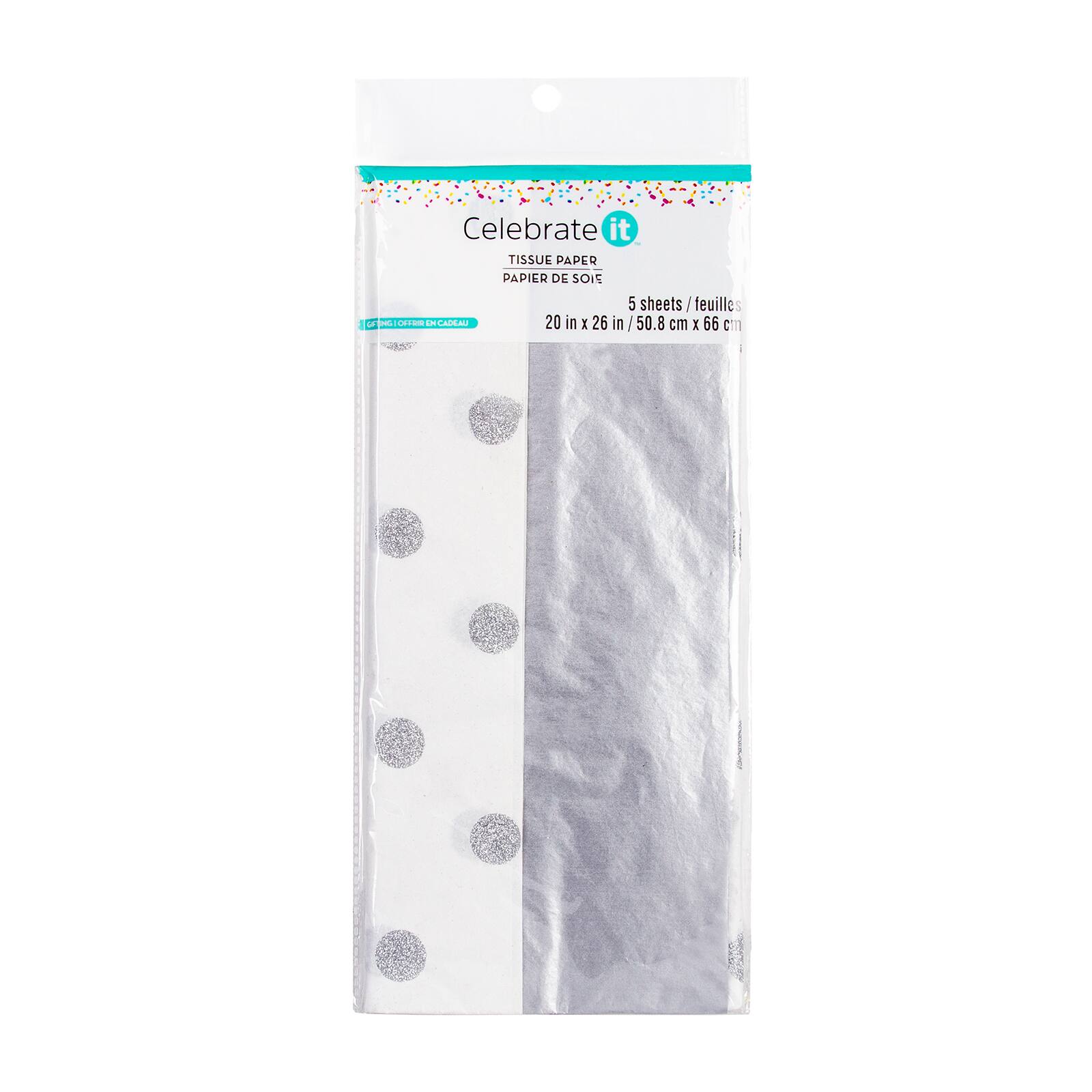 12 Packs: 5 ct. (60 total) Solid Silver & Silver Glitter Dots Tissue Paper by Celebrate It™