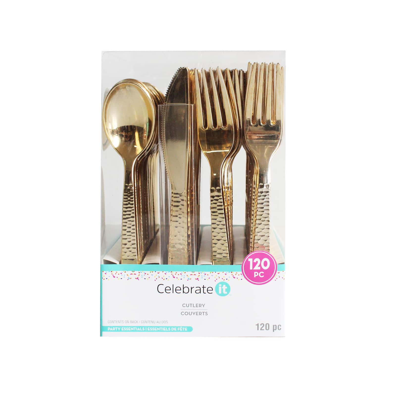 6 Packs: 120 ct. (720 total) Gold Hammered Plastic Cutlery Set by Celebrate It&#x2122;