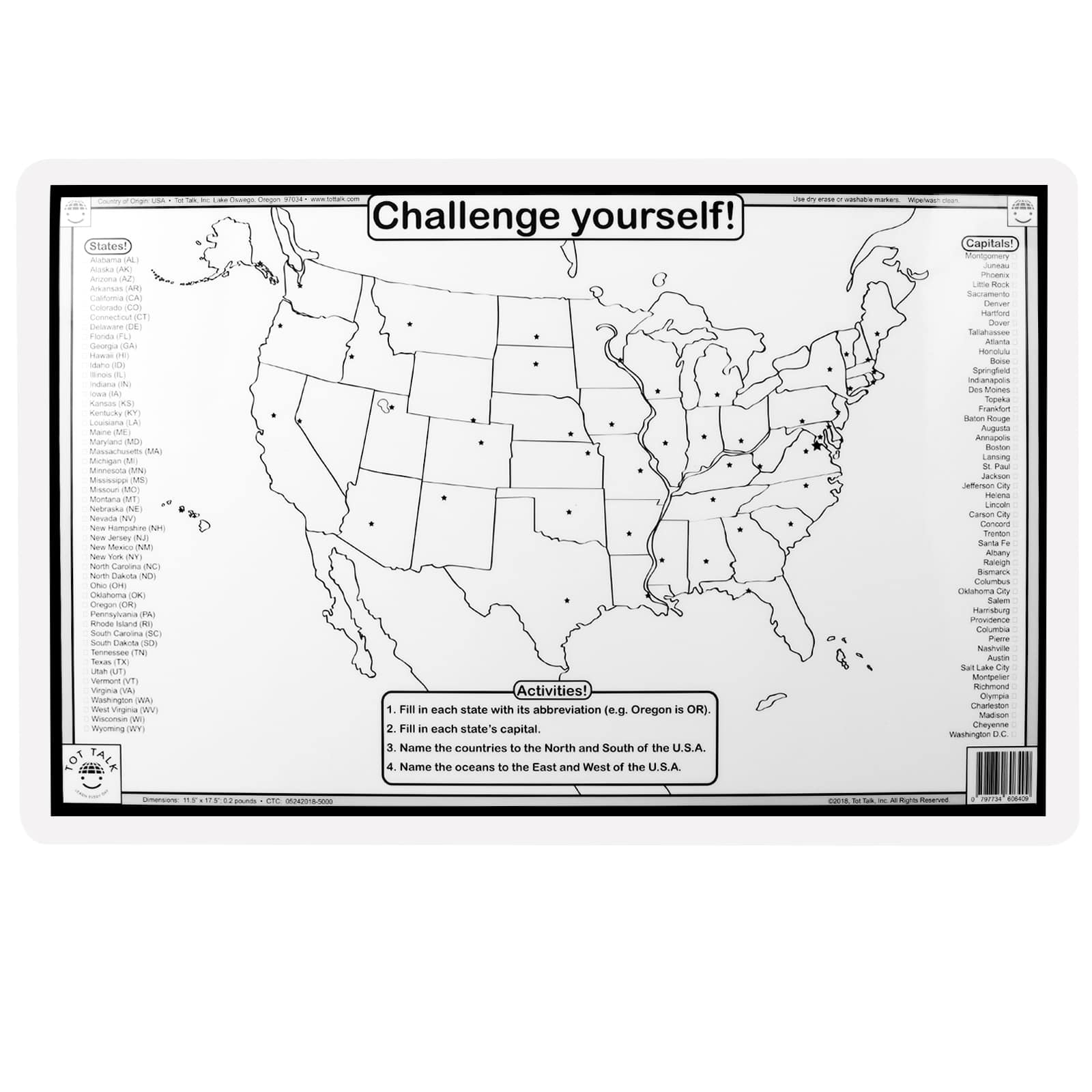 12 Pack: Tot Talk United States Of America Placemat